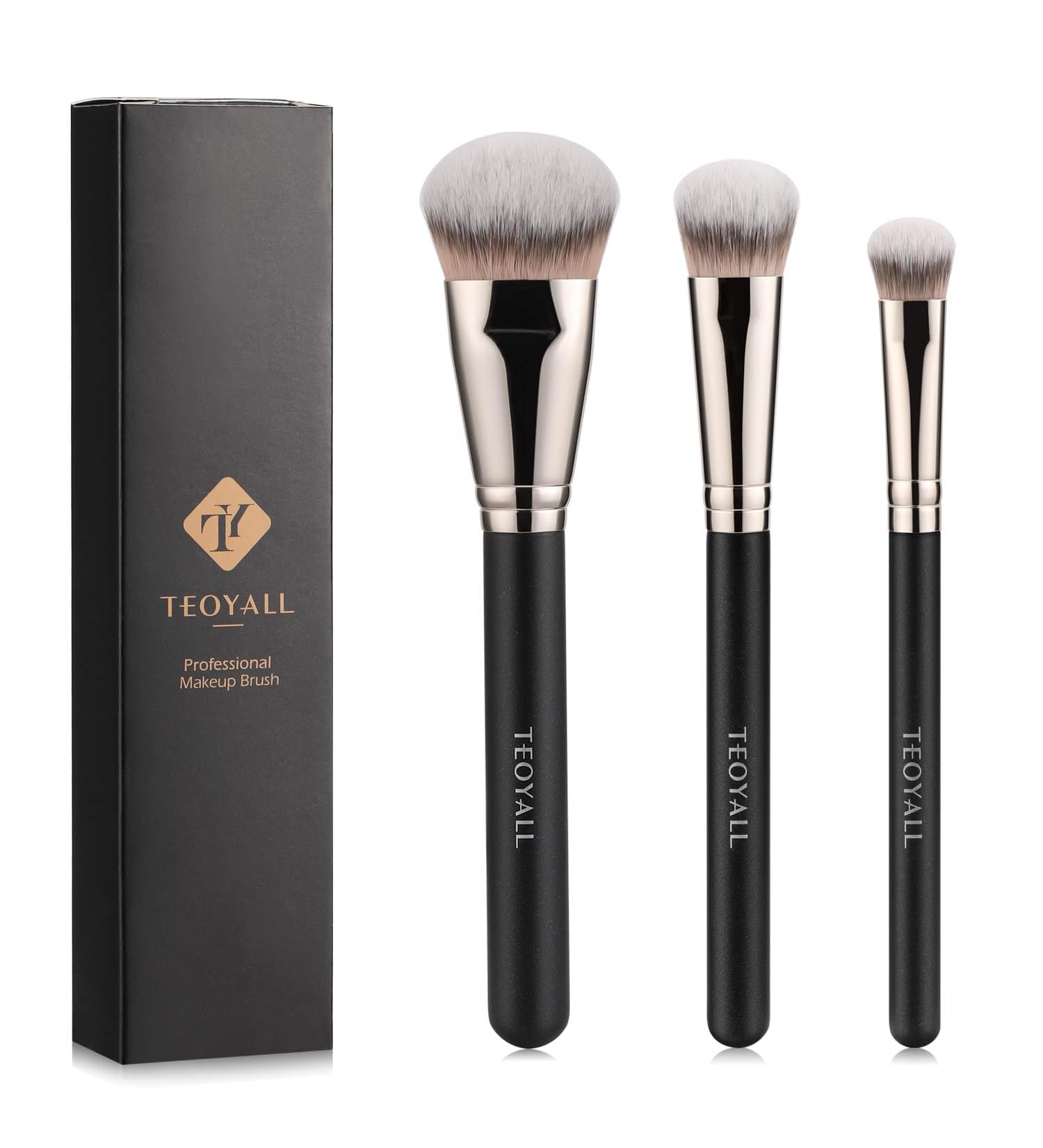 TEOYALL Flat Angled Brushes Flawless Foundation Brush Under Eye Concealer Brush Bronzer Brush with Liquid Cream Powder L/M/S - Buy Online on GoSupps.com