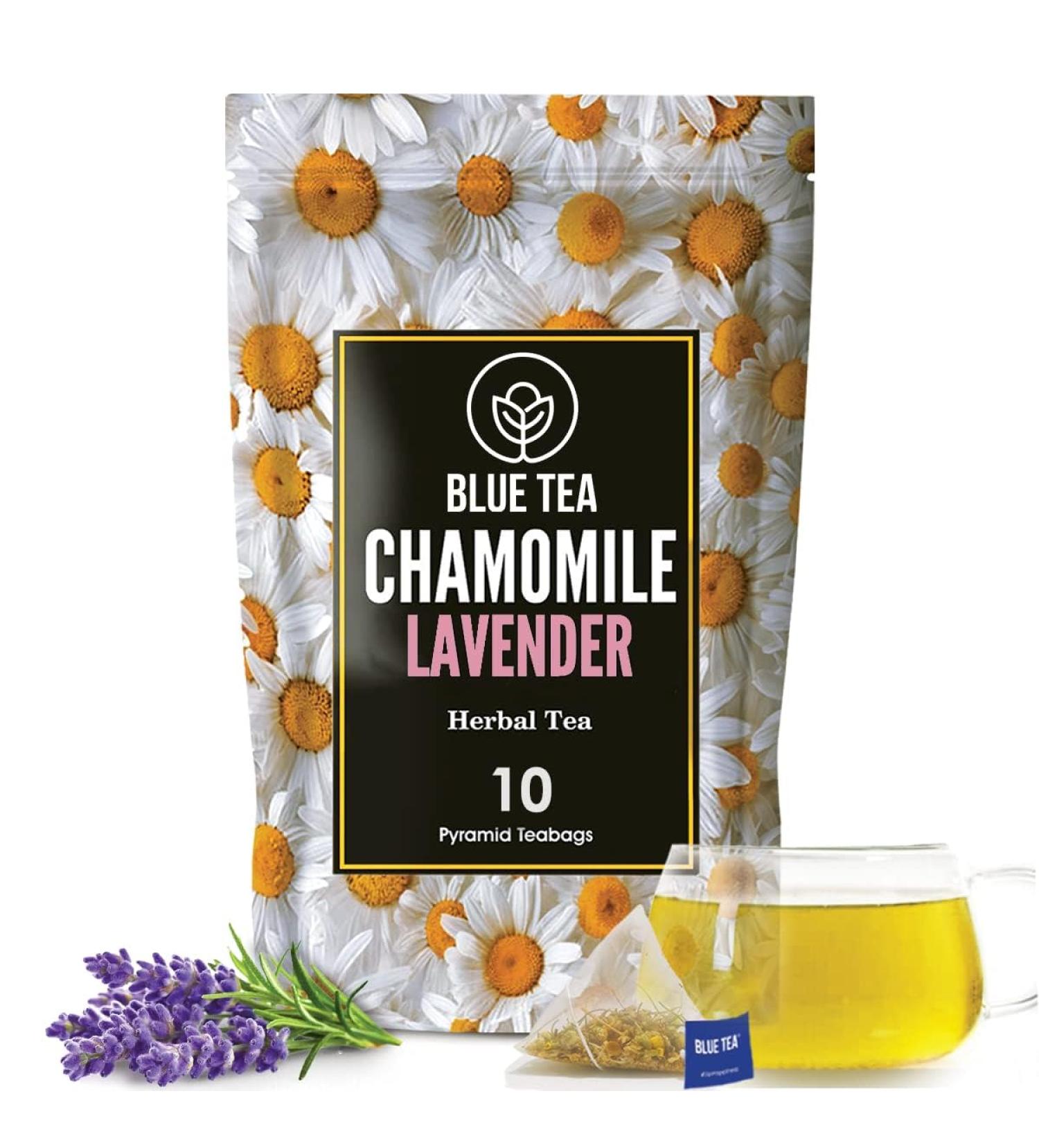 BLUE TEA - Chamomile Lavender Tea - 10 Pyramid Tea Bags || RELAX TEA || Herbal Tea - Caffeine-free Non-GMO - Vegan - Eco-Conscious Premium Zipper - Buy Online on GoSupps.com