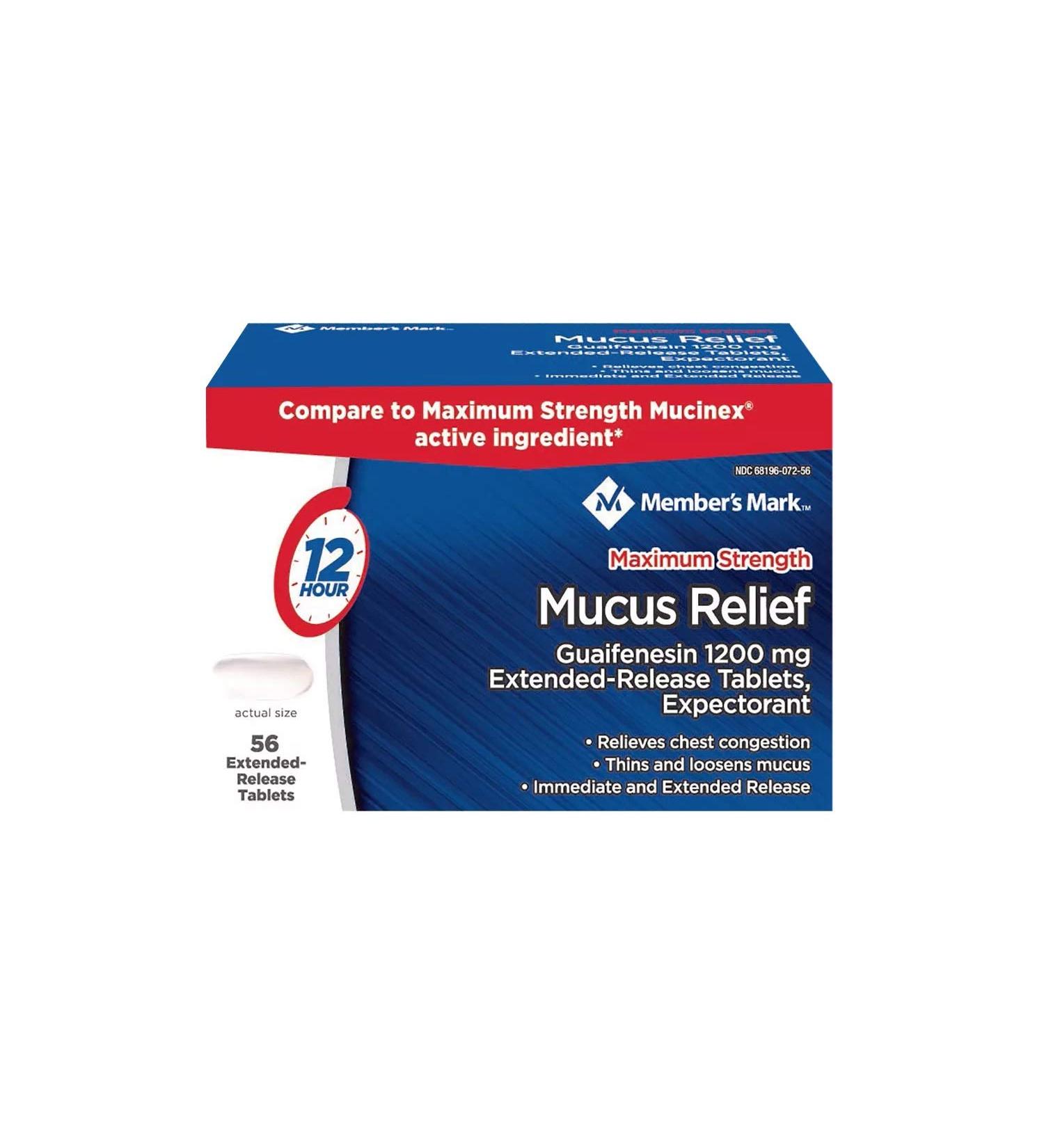 Member's Mark Mucus Relief Maximum Strength Guaifenesin 1200mg - 56 Tablets - Buy Online on GoSupps.com