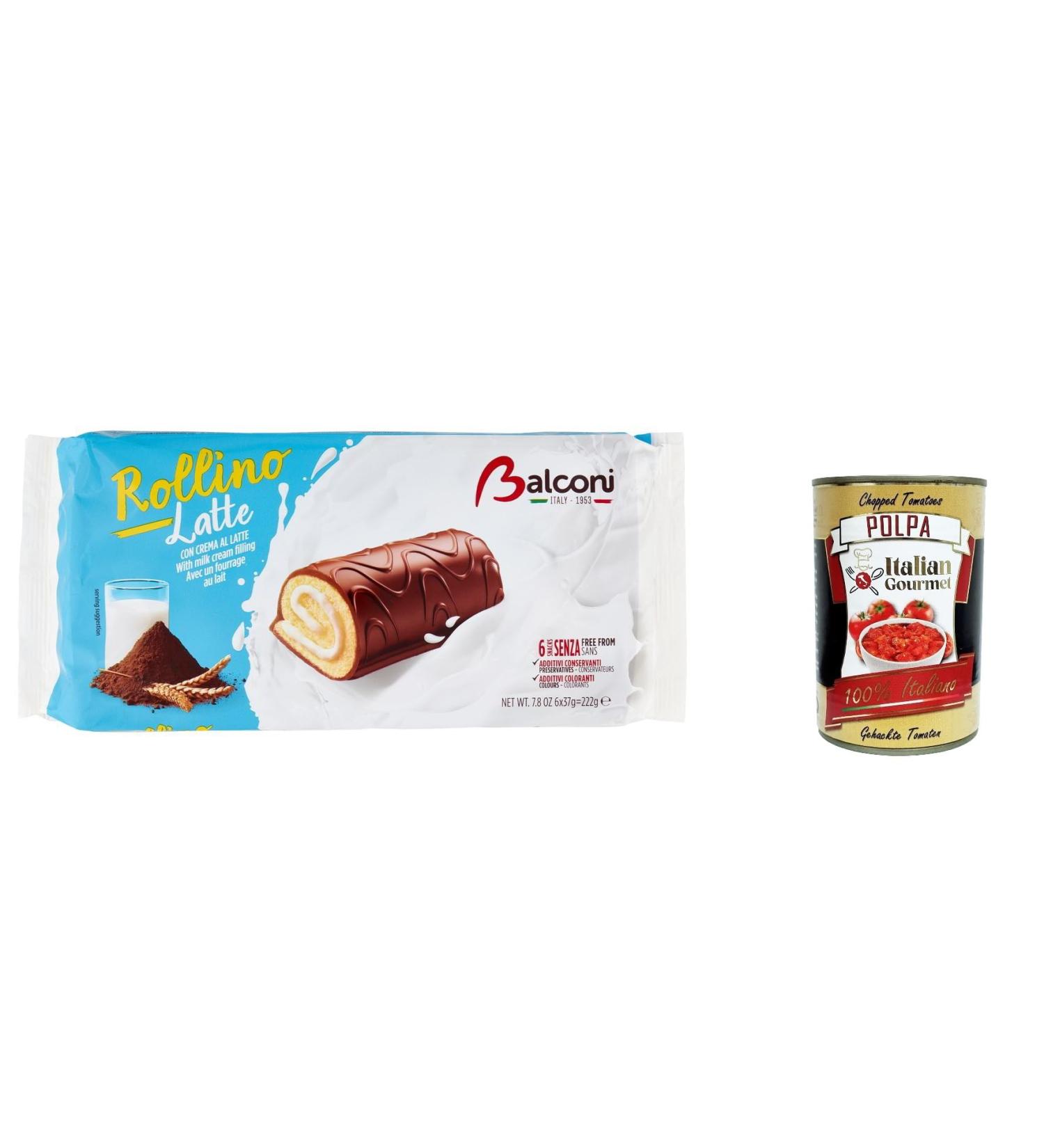  Italian Gourmet E.R. Balconi Rollino Latte Milk Mini Cake Set with Chocolate Covered Milk Cream 222g + Gourmet Italian Polpa 400g - Buy Online on GoSupps.com