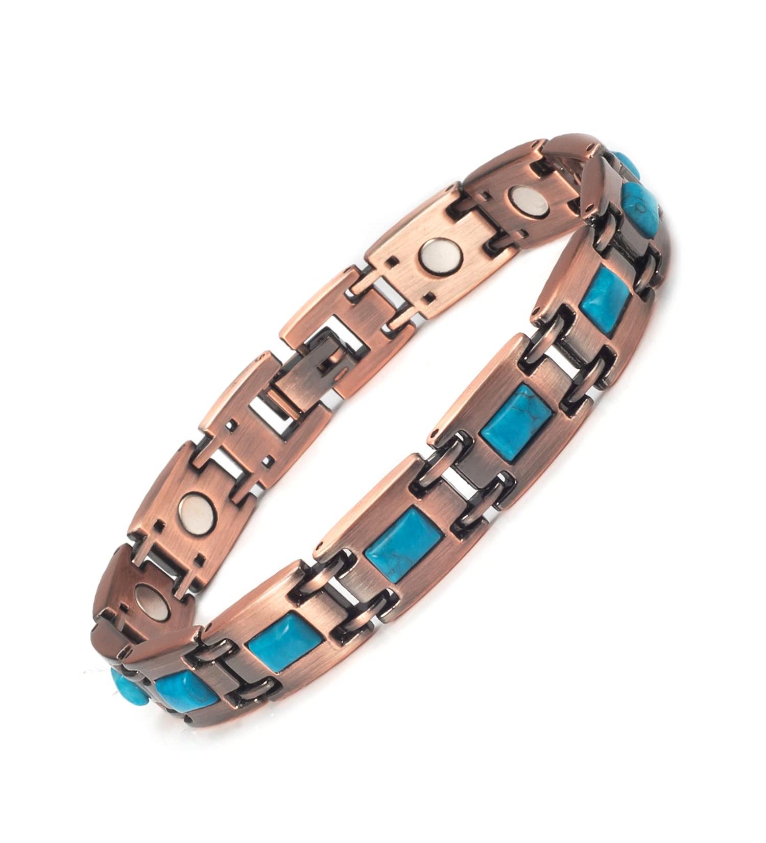 Yinox Magnetic Therapy Arthritis Copper Bracelet for Women - Pain Relief & Fashion with Turkish Turquoise (3500 Gauss) - Buy Online on GoSupps.com