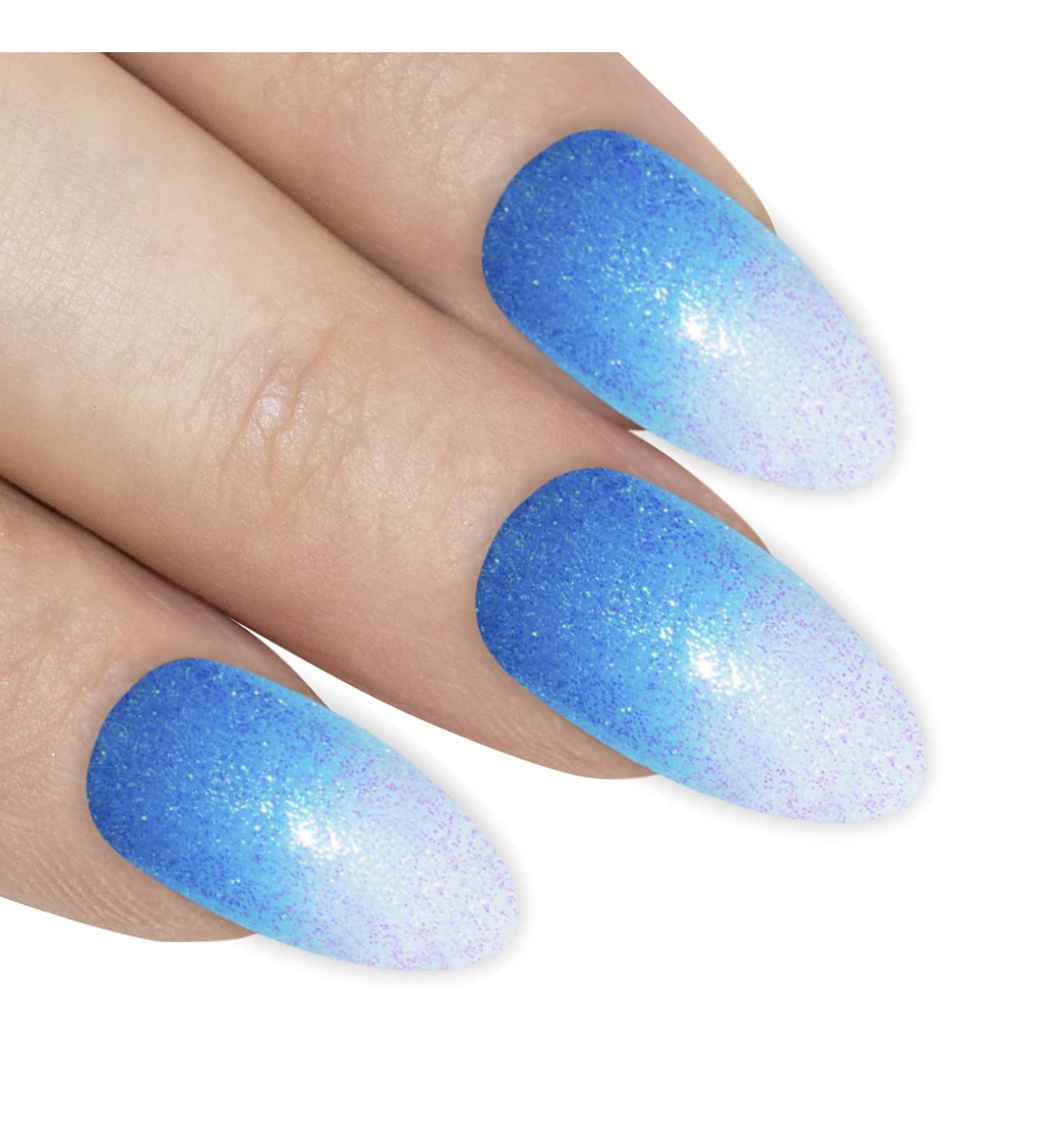 Buy Bling Art Blue Gel Ombre Almond Stiletto False Nails | Long Acrylic Tips for Stunning Nail Art | International Shipping Available - Buy Online on GoSupps.com
