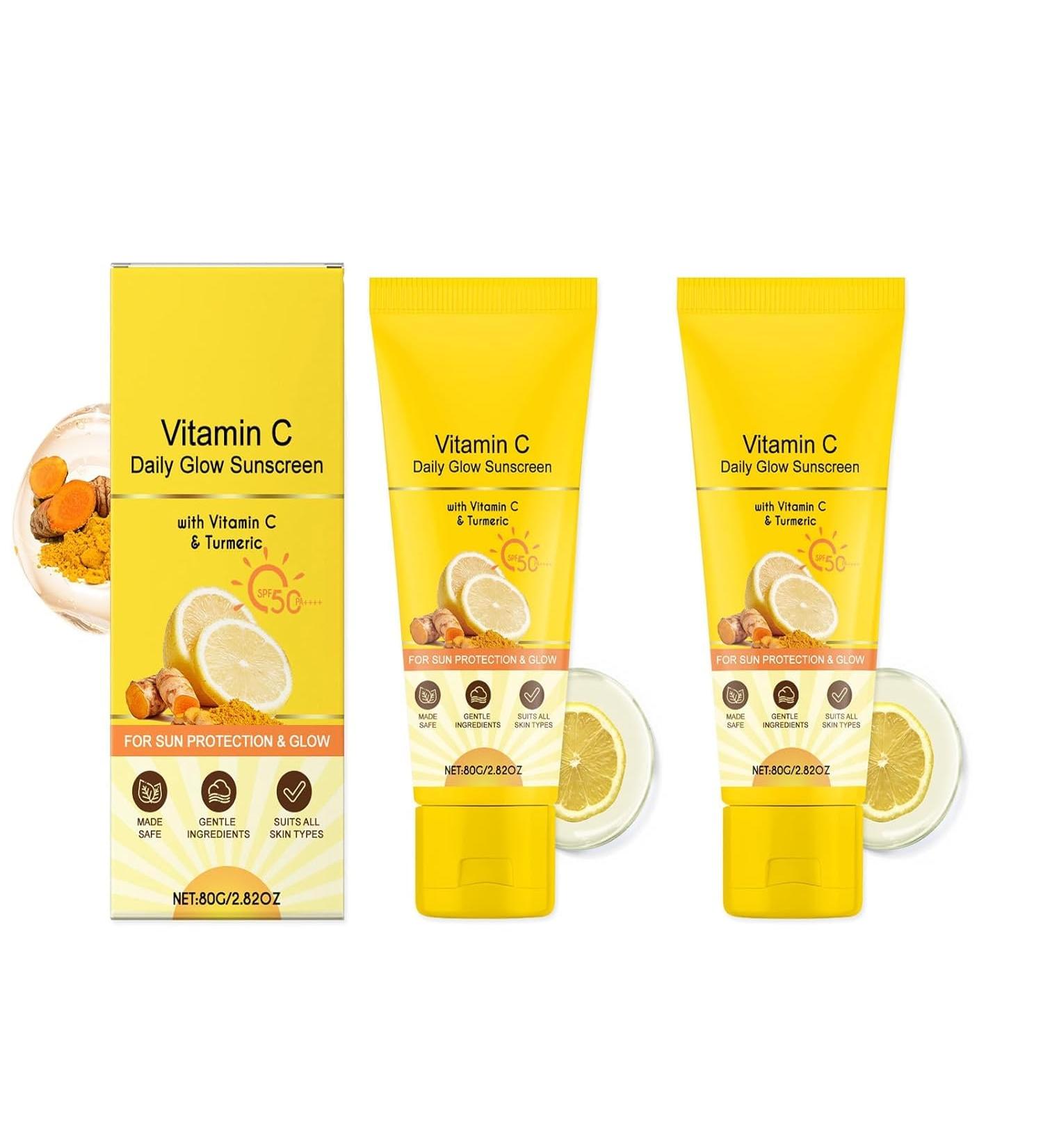  Generisch 2 Pack Vitamin C Sunscreen Vitamin C with Turmeric Sunscreen SPF 50+ Protects and Corrects Sun Damage for Face and Neck Non-Greasy Sunscreen - Buy Online on GoSupps.com