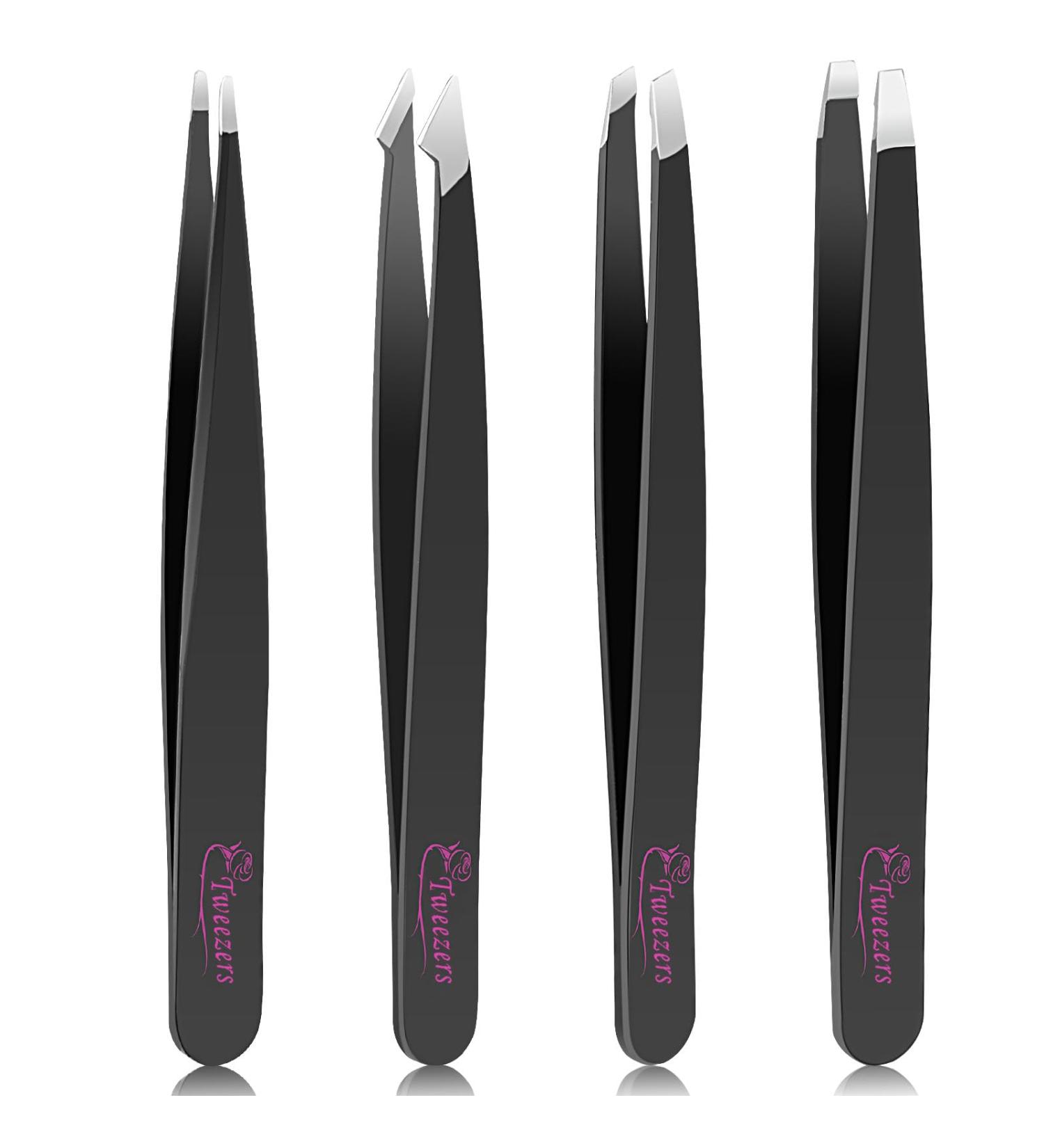 4 Piece Tweezers for Eyebrows Facial Brow and Ingrown Hair Removal Black - Buy Online on GoSupps.com