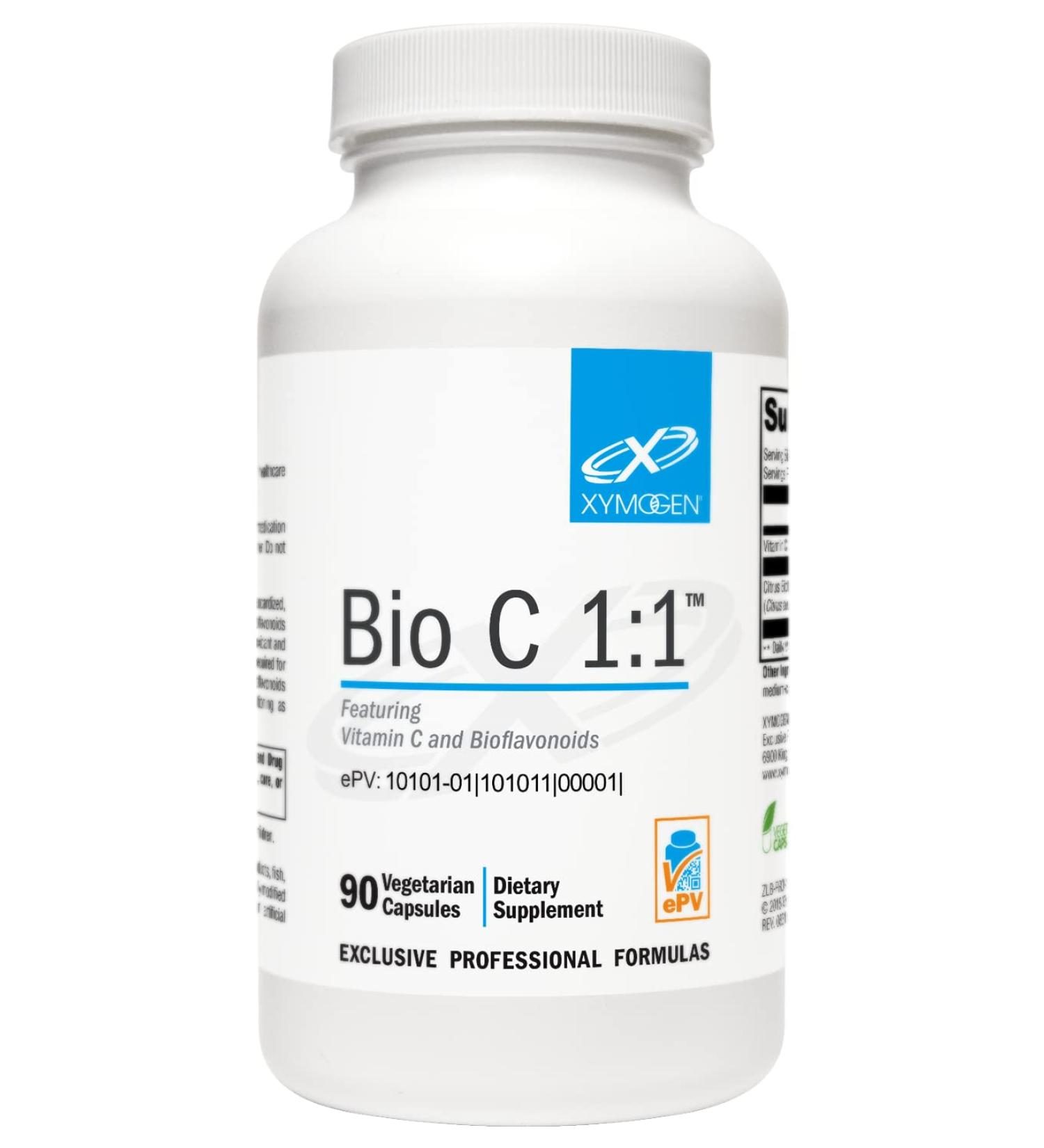 XYMOGEN Bio C 1:1 - High Potency Vitamin C Supplement with Citrus Bioflavonoids | Antioxidant & Immune Support (90 Capsules) - Buy Online on GoSupps.com