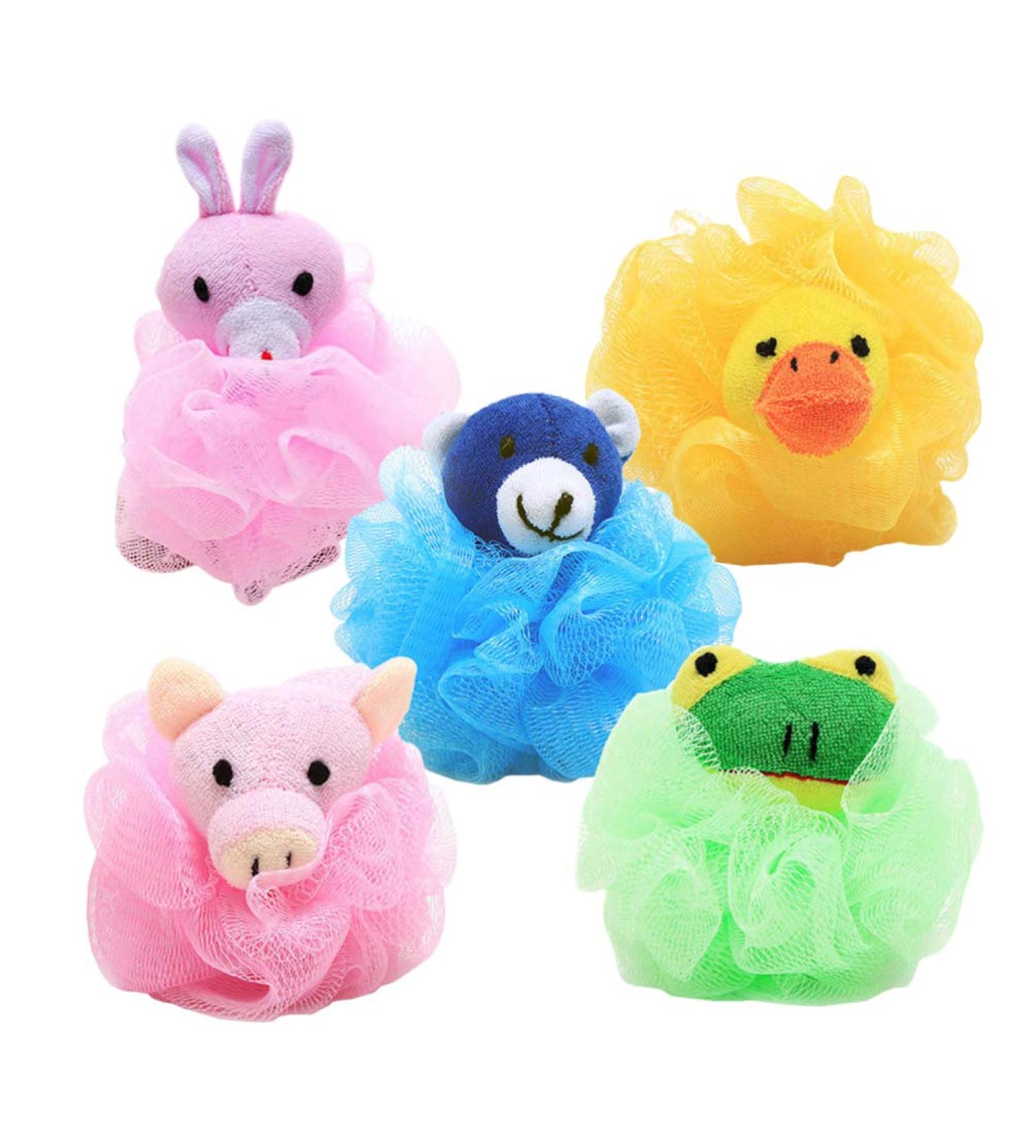 Tomaibaby 4Pcs Animal Bath Sponge Pouf for Kids - Cartoon Loofah Shower Ball (Random Style) - Buy Online on GoSupps.com