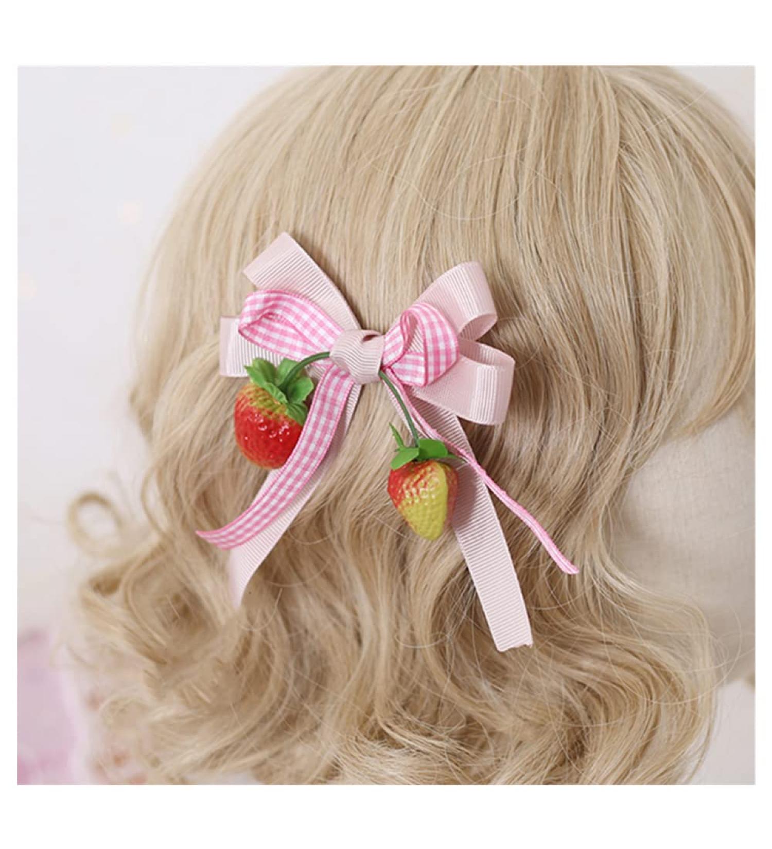 March9 Sweet Strawberry Bow Hair Clip for Women, Teens, and Girls - Pink Lace Barrette Decoration | Assorted Accessories for Alligator Braid Ornaments (Pink1) - Buy Online on GoSupps.com