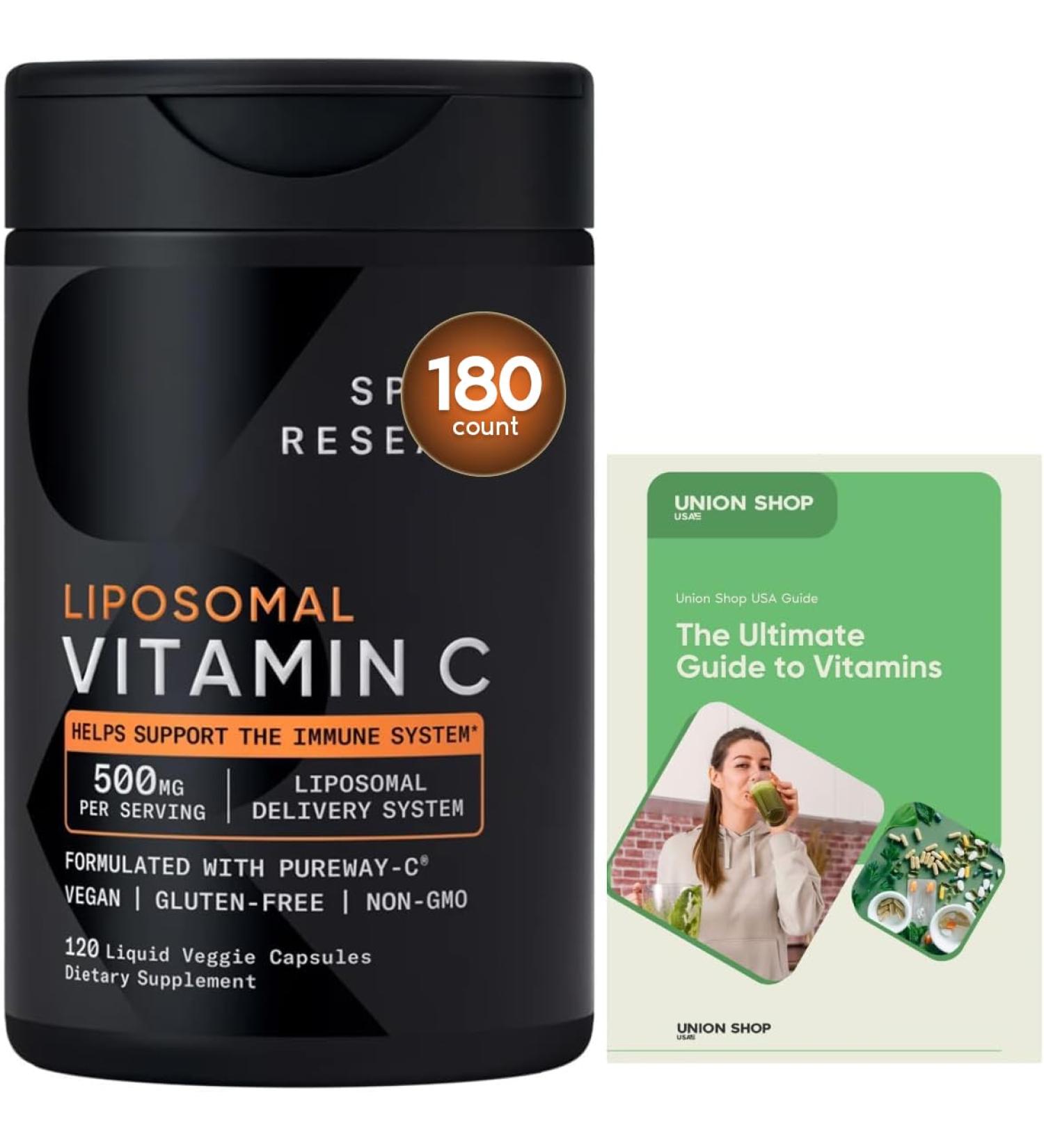 Liposomal Vitamin C 1000mg High Absorption Pure-Way C - Certified Vegan Non-GMO Gluten Free Antioxidant & Immune Support - 180 Count + Exclusive Vitamin Guide
