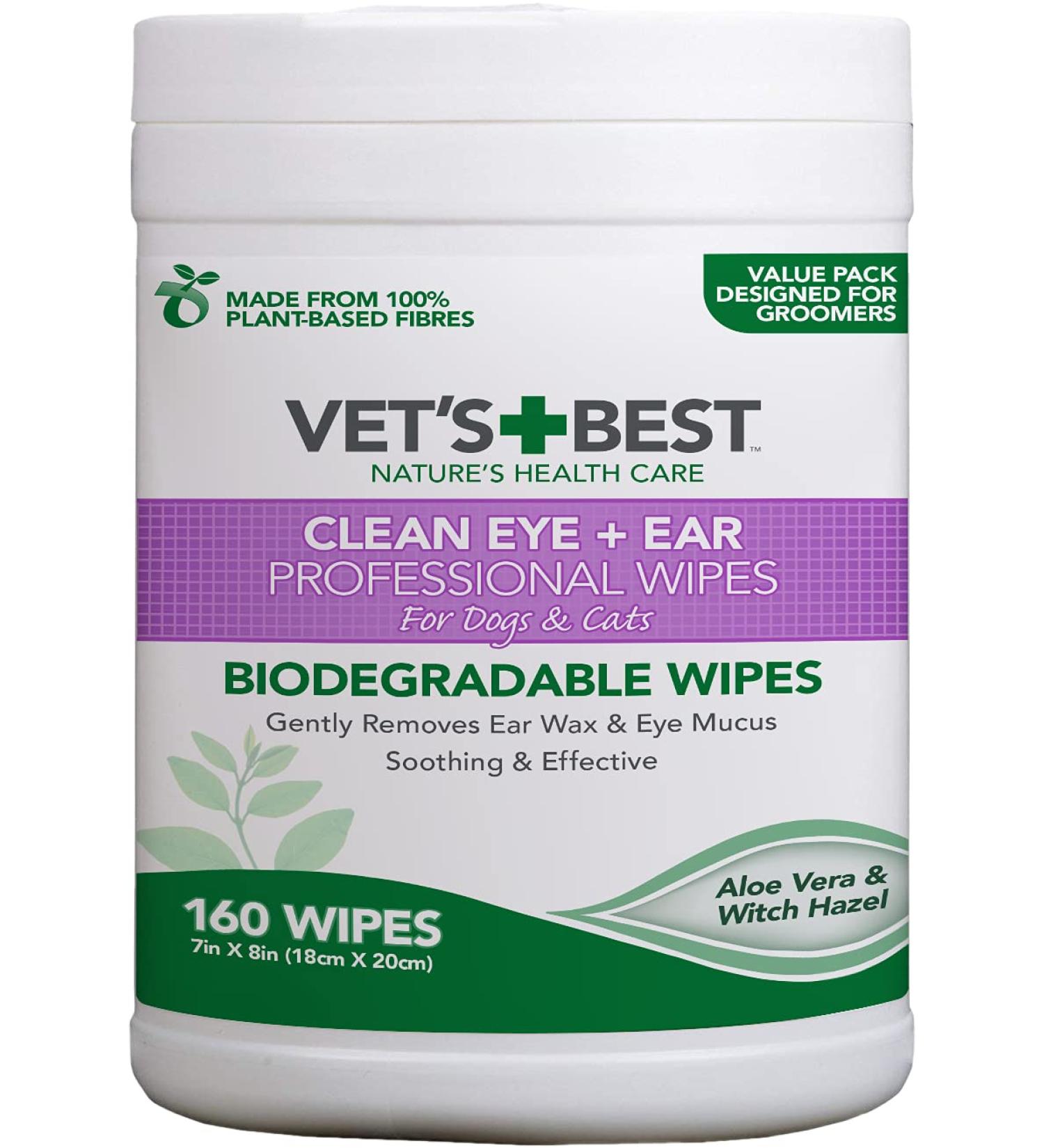 Vet's Best Biodegradable Clean Eye & Ear Towels for Dogs & Cats - 160 Professional Towels - Buy Online on GoSupps.com