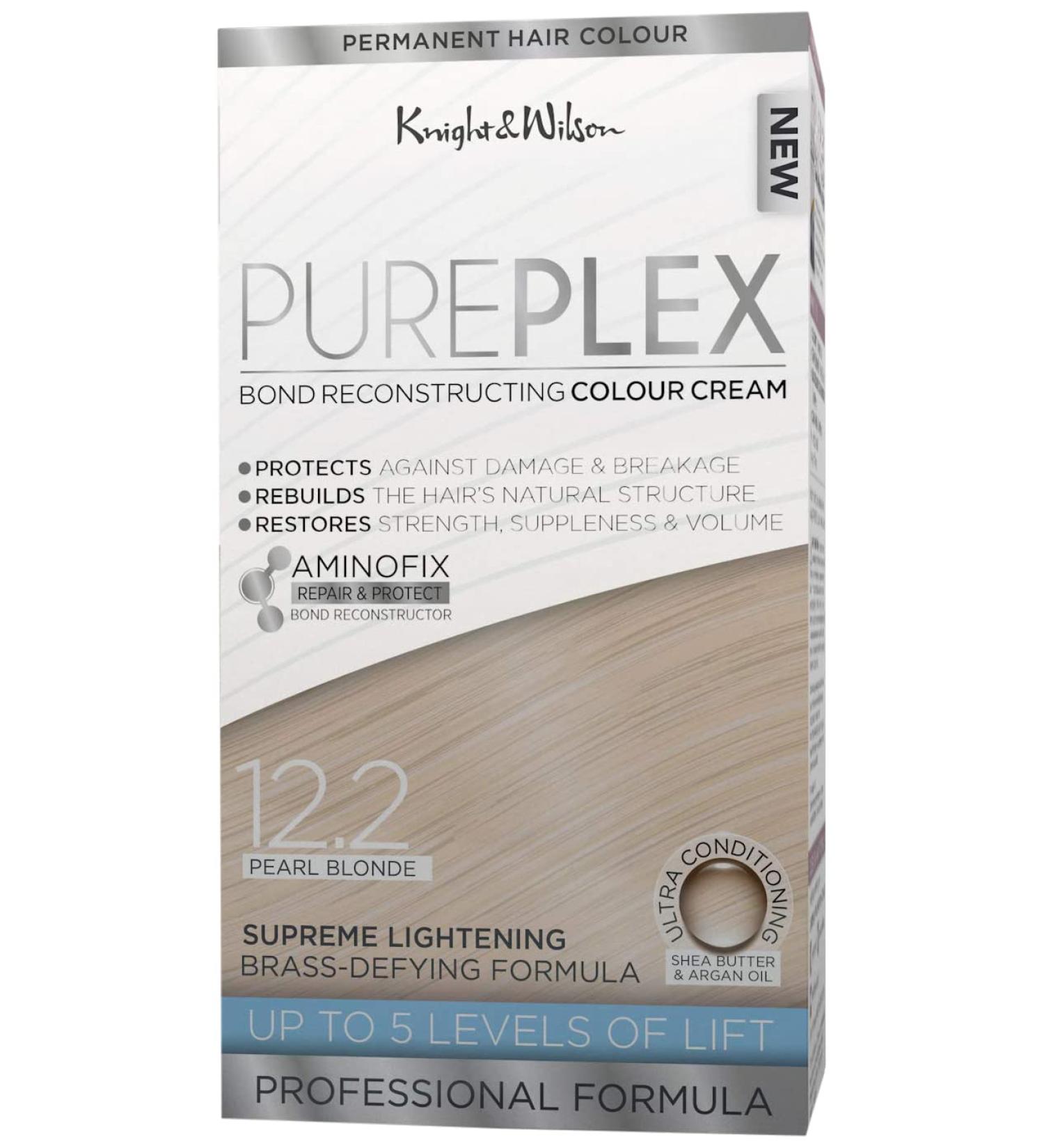 Knight & Wilson PurePlex Pearl Blonde Permanent Hair Colour Dye. Protect Restore and Nourish with Aminofix. 12.2 Pearl Blonde. 100% Grey Coverage. 12.2 Pearl Blonde 50 ml (Pack of 1)