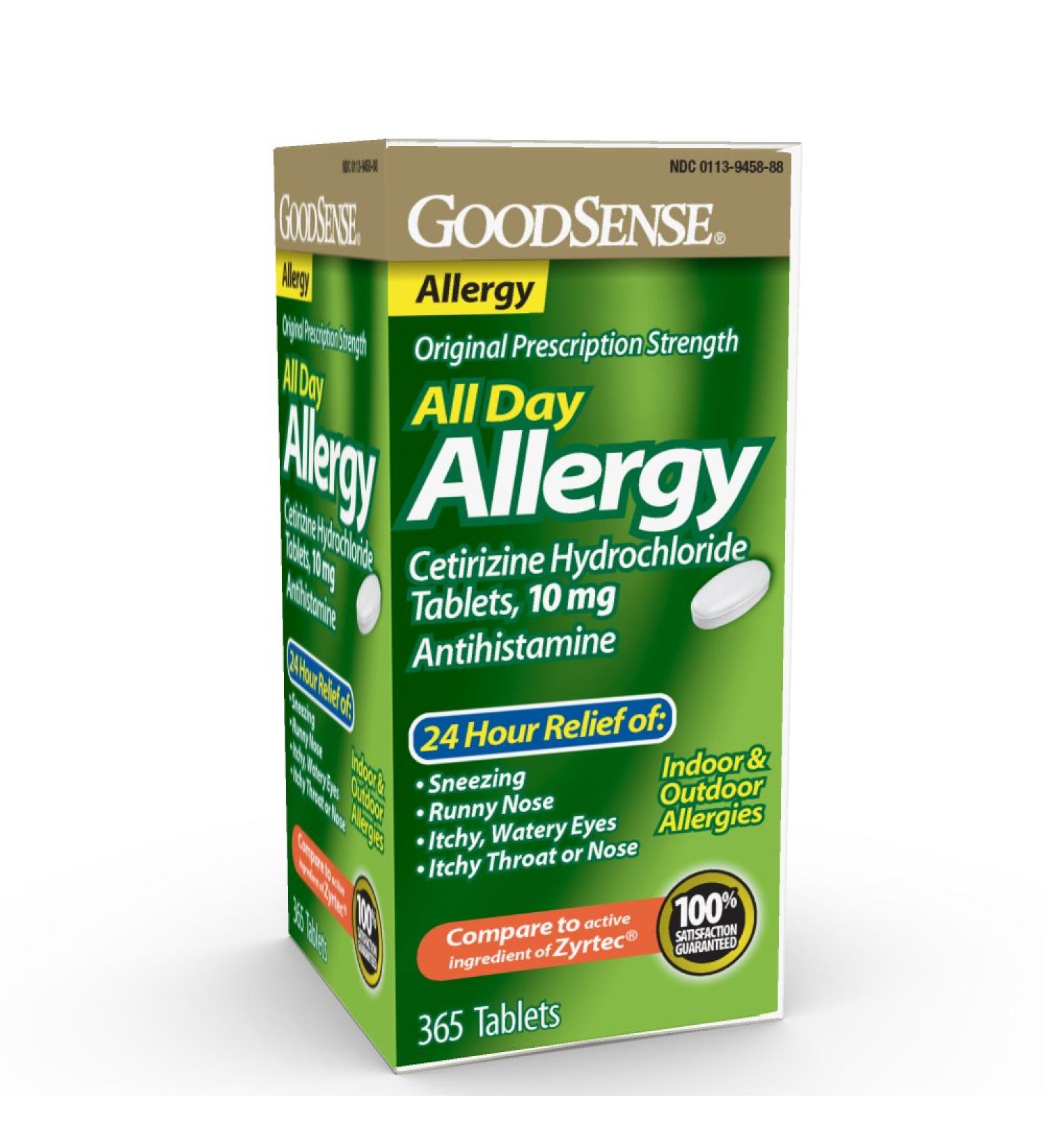 GoodSense Cetirizine Hydrochloride 10mg Allergy Antihistamine Tablets - 365 Count - Buy Online on GoSupps.com