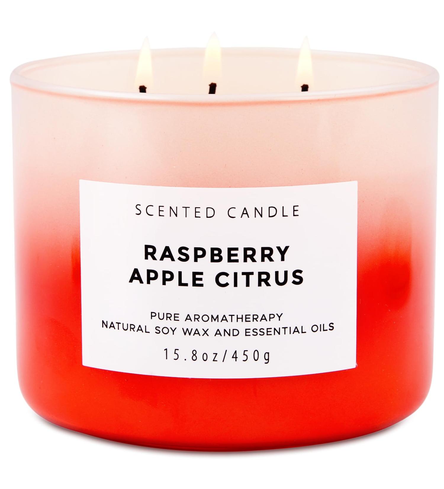 Raspberry Apple Citrus Scented Candle | Natural 3 Wick Soy Candle for Home & Office | 15.8 Oz Long Lasting Aromatherapy & Stress Relief Candle - Buy Online on GoSupps.com