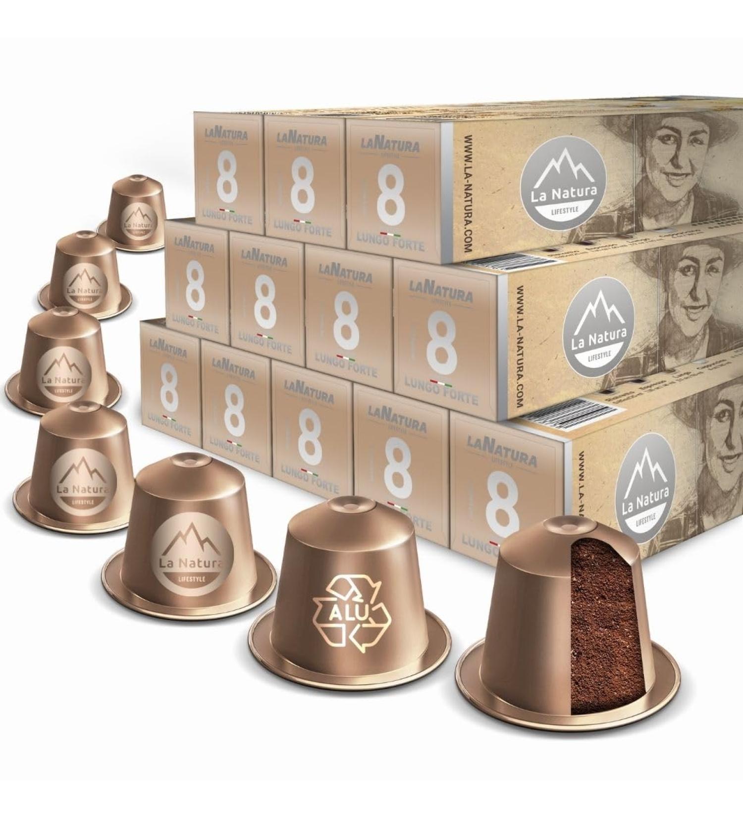  La Natura LIFESTYLE La Natura Lifestyle LUNGO FORTE Aluminium Coffee Pods 100% Recyclable Pack of 120 - Buy Online on GoSupps.com