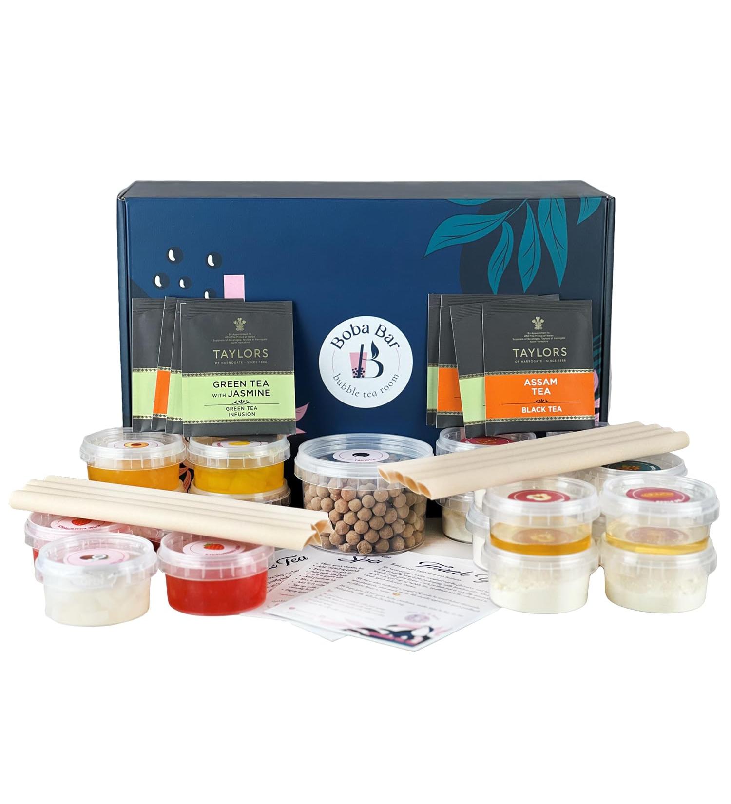 MBTK - 8 (Boba Bar London | Warm Moments Milk Bubble Tea Kit | 8 Milk Tea Flavours | 8 Boba & Jelly Toppings | Tapioca Pearls | 8 Bamboo Straws | 8 Tea Bags | 2 Recipe Cards ) - Buy Online on GoSupps.com