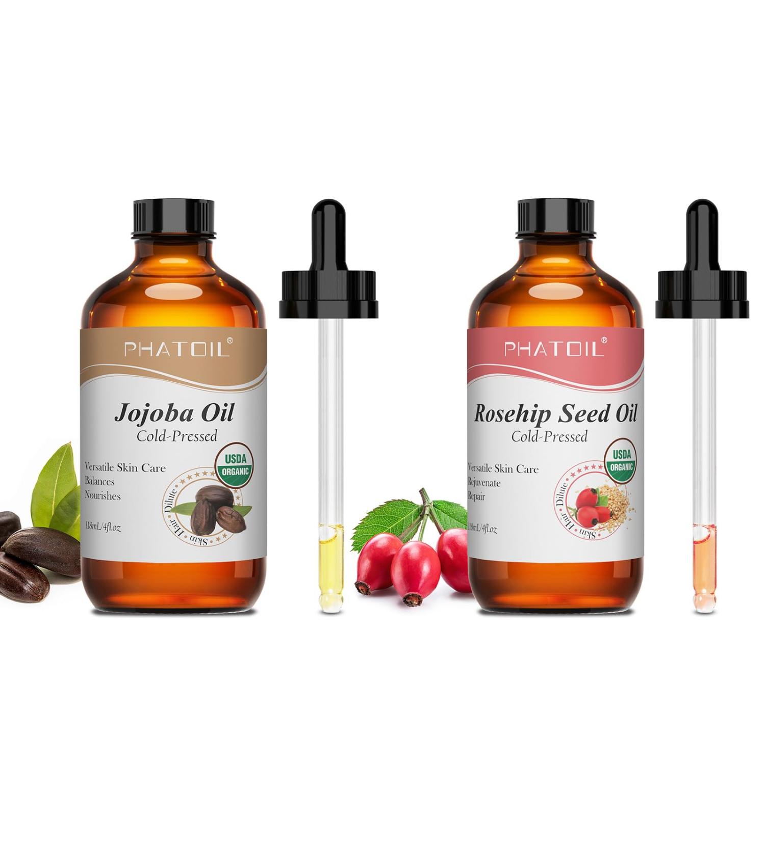 PHATOIL 118ML/4 Oz Organic Rosehip Seed Oil & Jojoba Oil for Skin Face Body Care Pure and Natural Cold Pressed Base Carrier Oil - Buy Online on GoSupps.com