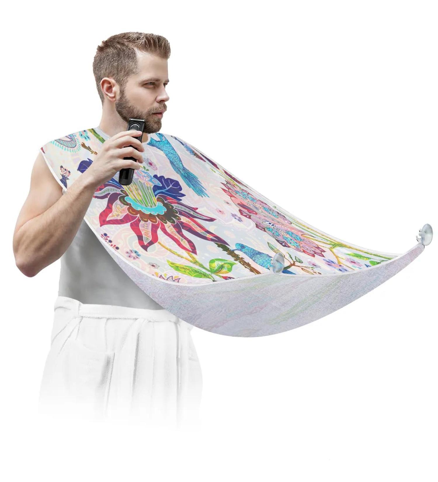 Abstract Flower Bird Beard Bib Apron - Non-Stick Waterproof Hair Catcher for Men | Ideal Grooming Cape with 2 Suction Cups - Best Gifts for Men - Buy Online on GoSupps.com