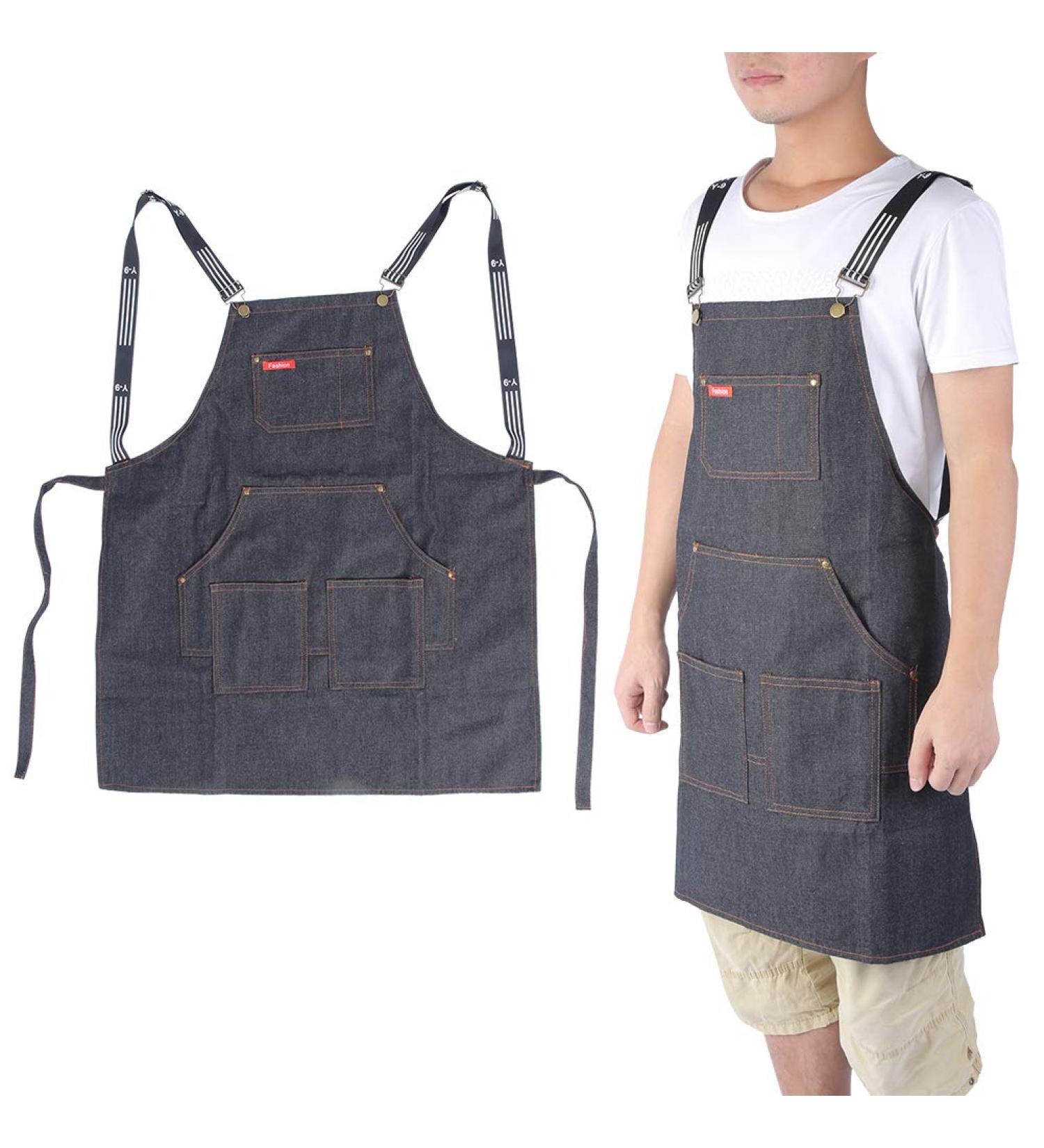 Waterproof Denim Hair Cutting Apron | Stylish Salon & Barber Apron with Pockets for Waiters & Coffee Shops - Buy Online on GoSupps.com