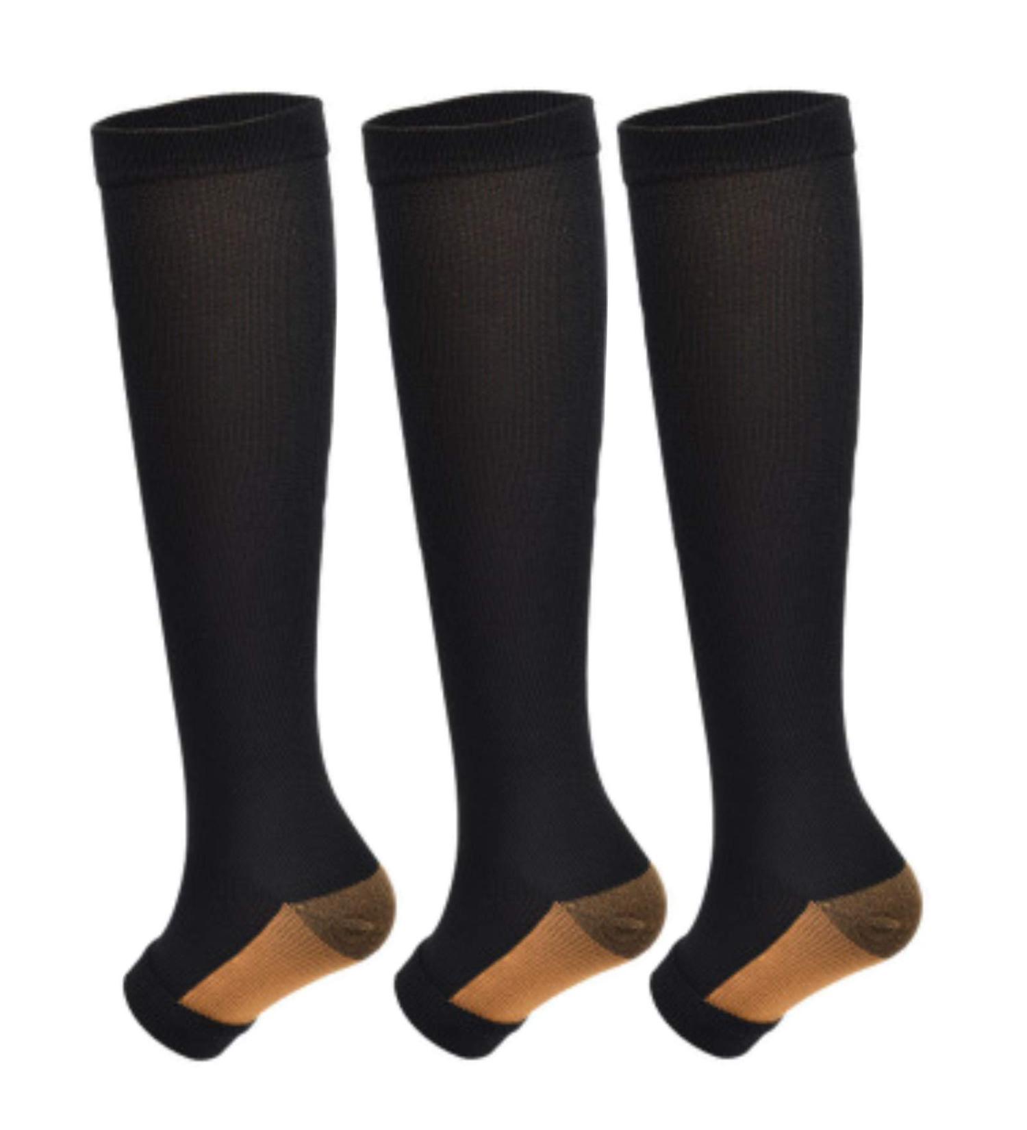 3 Pairs Open Toe Compression Socks (15-20mmHg) for Men & Women - Toeless Support Stockings (Black L/XL) - International Shipping Available - Buy Online on GoSupps.com