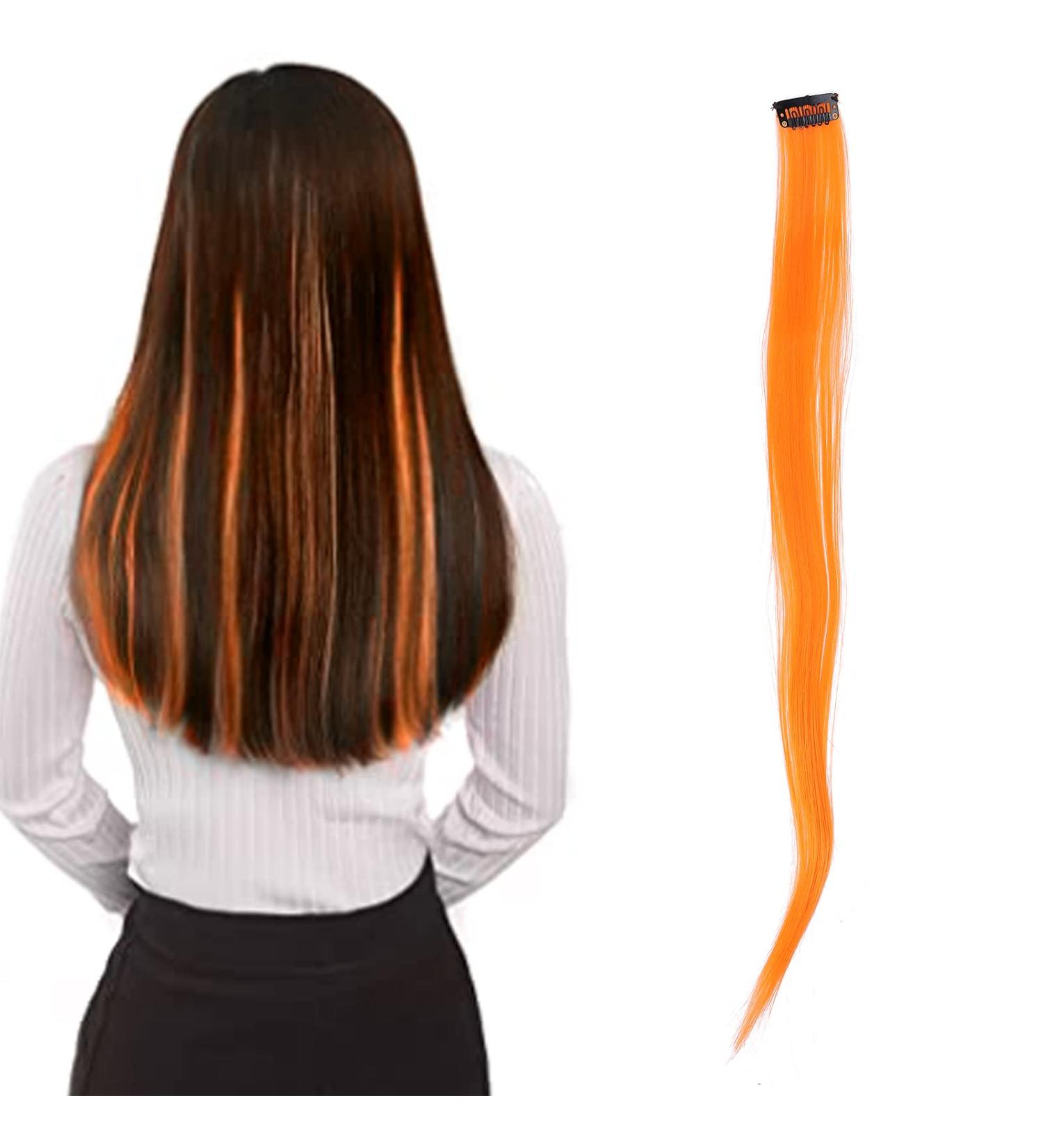 Colored Hairpieces Colored Hair Clip Rainbow Hair Extensions Straight Hairpiece Clip Bright Color Hair Extensions Hairpiece for Cosplay Dress Up Party Holiday for Girls Women Gift (Charm Orange) - Buy Online on GoSupps.com