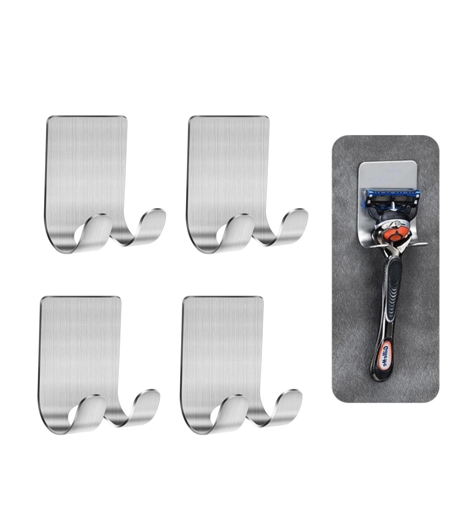 Elegance-Go Razor Holder & Multi-Purpose Hooks - Self-Adhesive No Drilling Stainless Steel Shower Organizer for Bathroom Kitchen & Office - 4 Piece Set - Buy Online on GoSupps.com
