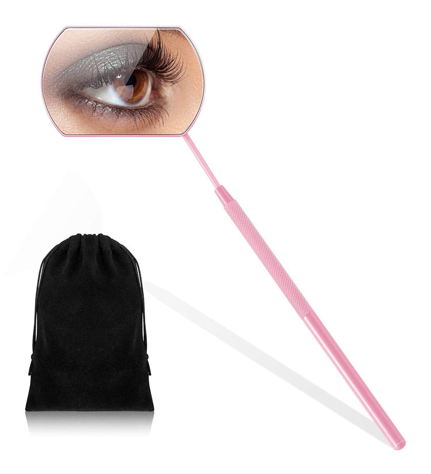 Large Square Stainless Steel Eyelash Extension Mirror - Lash Tools in Pink with Storage Bag - Buy Online on GoSupps.com