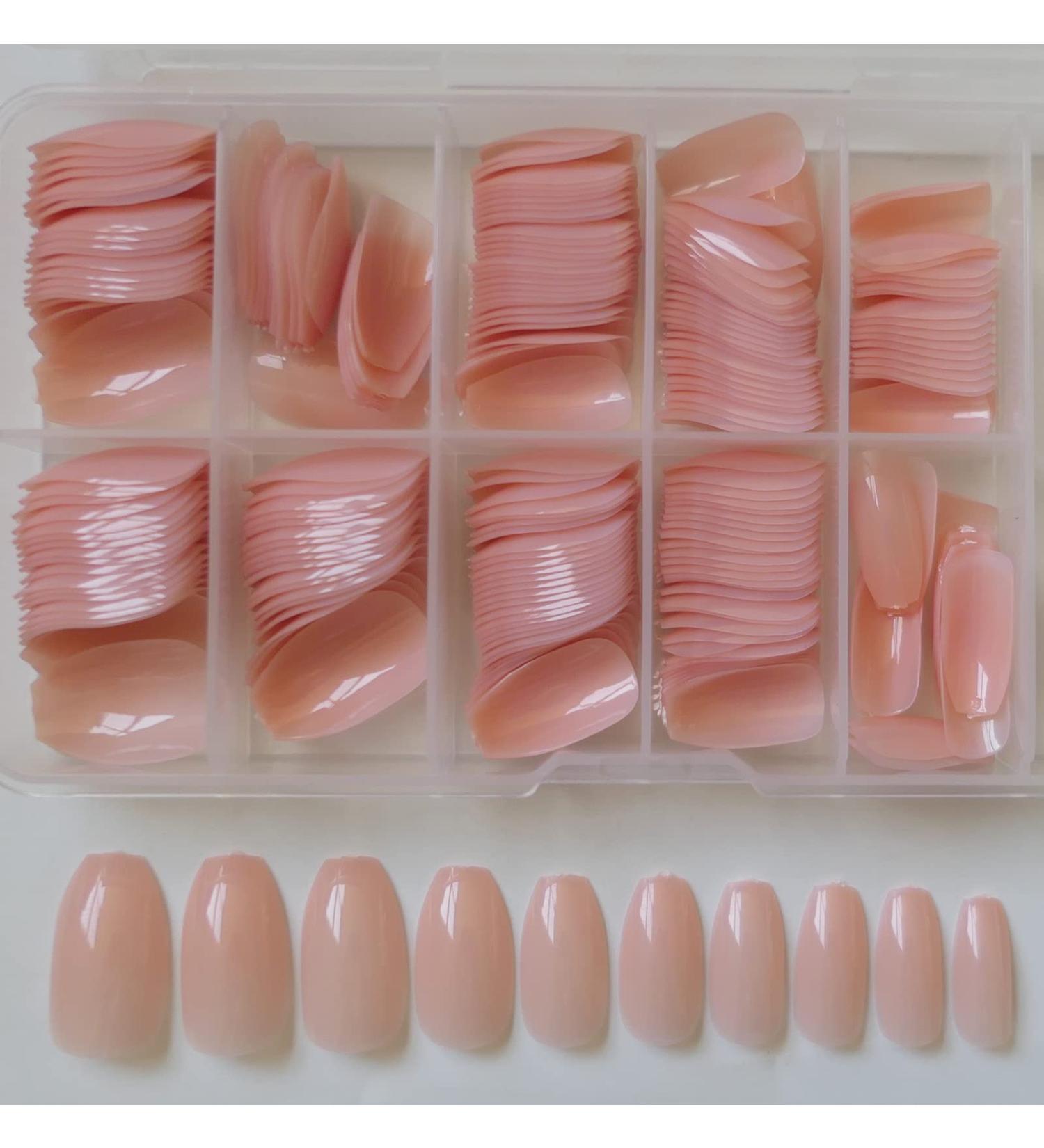 240pc Short Coffin Glossy Ballerina False Nails - DIY Manicure Kit - Nude Pink - 10 Sizes - Buy Online on GoSupps.com