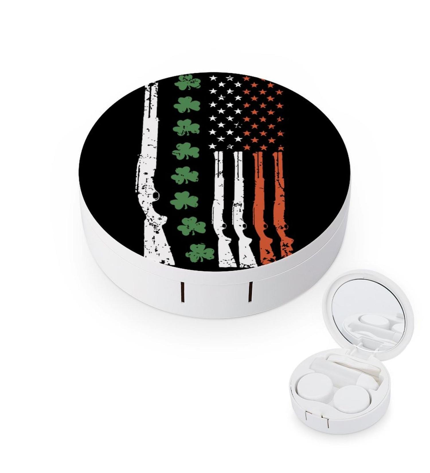 Buy Clover American Gun Flag Round Case - Portable Contact Lens Kit Storage Box with Mirror - Cute & Stylish Lens Holder for Travel - Buy Online on GoSupps.com