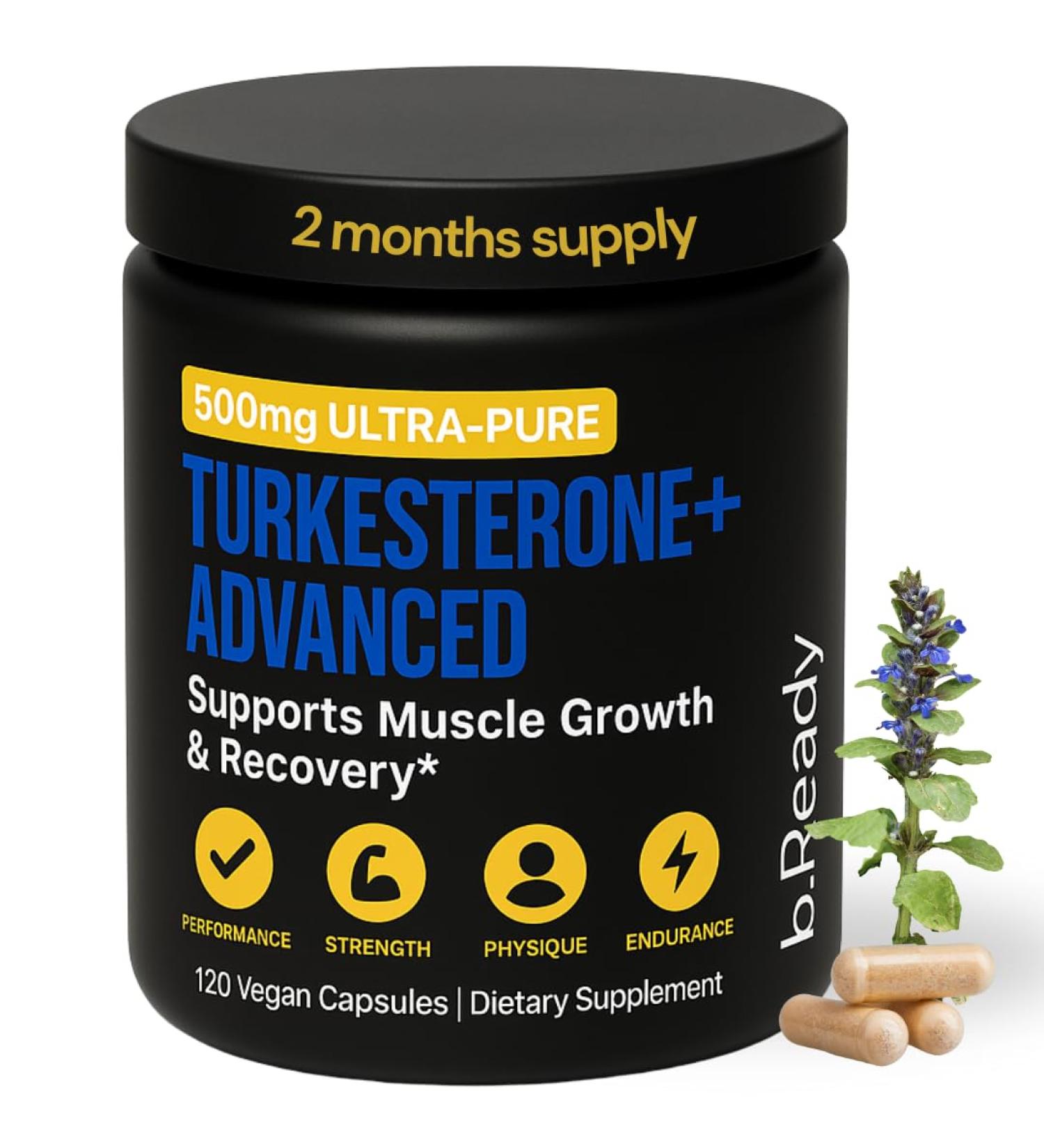 b.Ready Turkesterone Supplement 500mg 120 Capsules | Ajuga Turkestanica Extract | Vegetarian Non-GMO Gluten-Free | Natural Daily Support - Buy Online on GoSupps.com