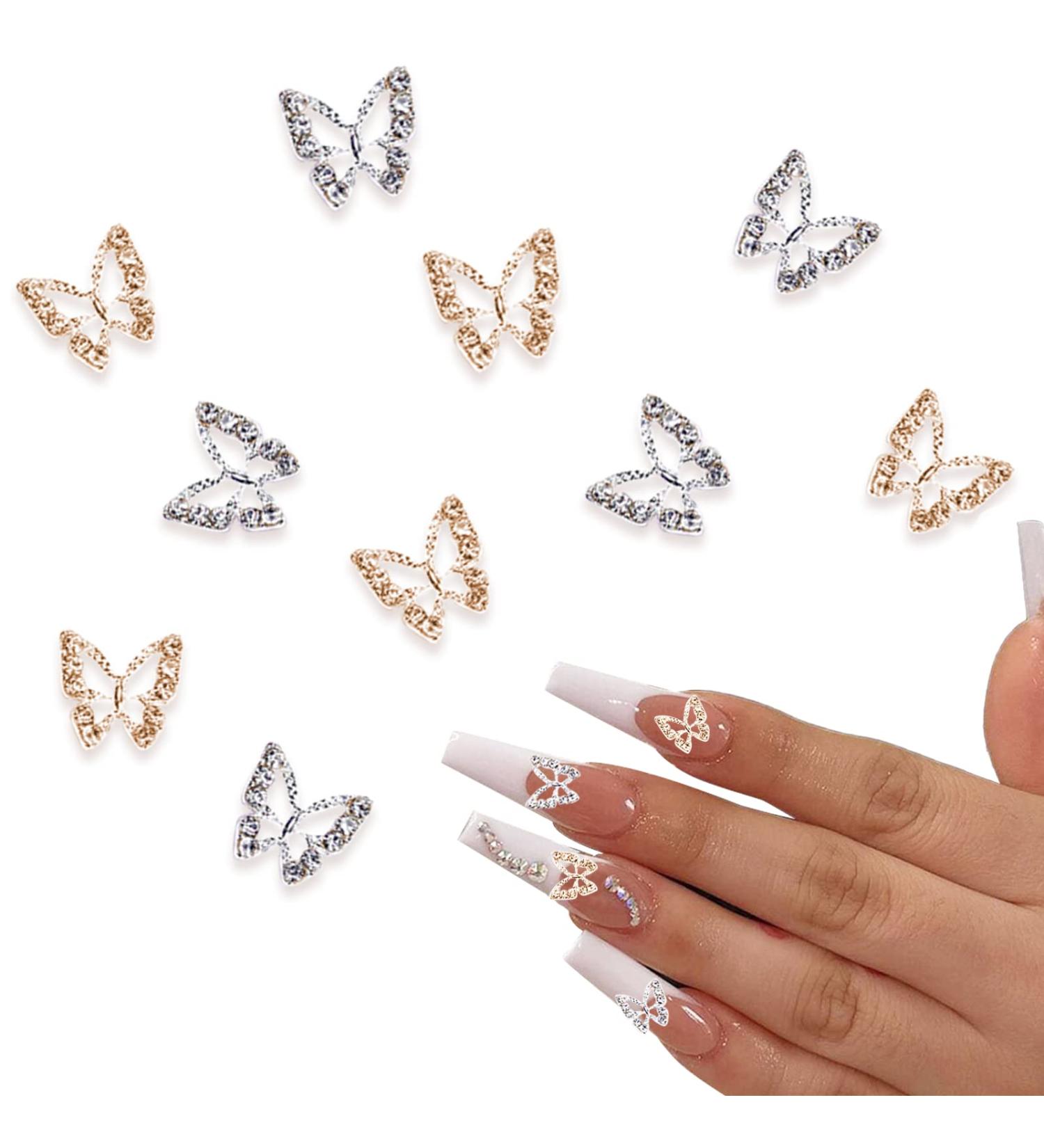 Buy IOSPKKIO 10 Alley Alloy Butterfly Nail Charms - Gold & Silver Nail Art Stones for Stunning Nail Designs - Buy Online on GoSupps.com