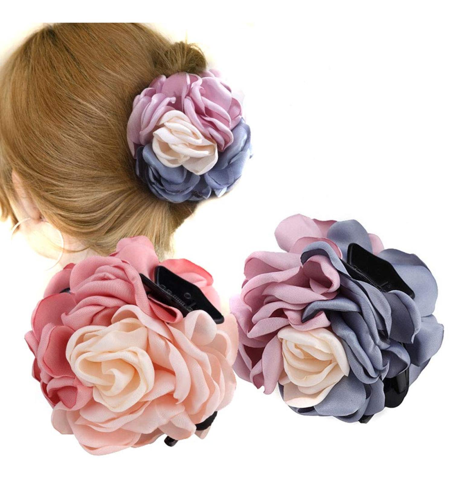 Sweet Rose Flower Hair Claws Set - 2PCS Pink & Pink Blue | Women's Hair Accessories - Buy Online on GoSupps.com