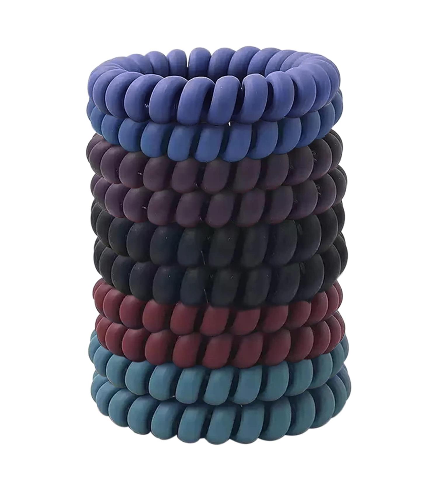 10 Piece Spiral Telephone Cable Hair Ties | Elastic Coil Hair Bands in 5 Colors | Traceless Stretchy Hair Rings for All Hair Types - Black - Buy Online on GoSupps.com