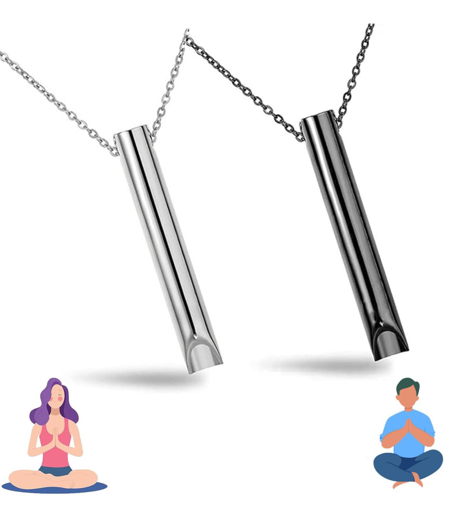 2 Pcs Mindful Anapana Breathing Necklace for Stress & Anxiety Relief - Portable Deep Breathing Exercise Tool for Men and Women (Black/Steel) - Buy Online on GoSupps.com