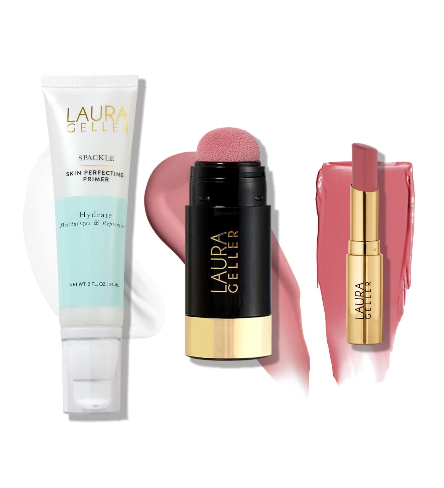 LAURA GELLER NEW YORK Hydration Heroes Kit: Spackle Primer Hydrate + Jelly Balm Tinted Lip Balm In the Buff + Serum Blush Cheek Tint (In the Buff Lip Balm + Practical Pink Blush) - Buy Online on GoSupps.com