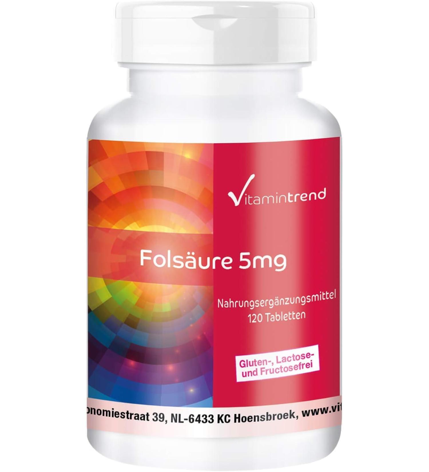 Buy Folic Acid 5mg - 120 Vegan Tablets | High-Dose Vitamin B9 - Year Supply | Vitamintrend  - Buy Online on GoSupps.com