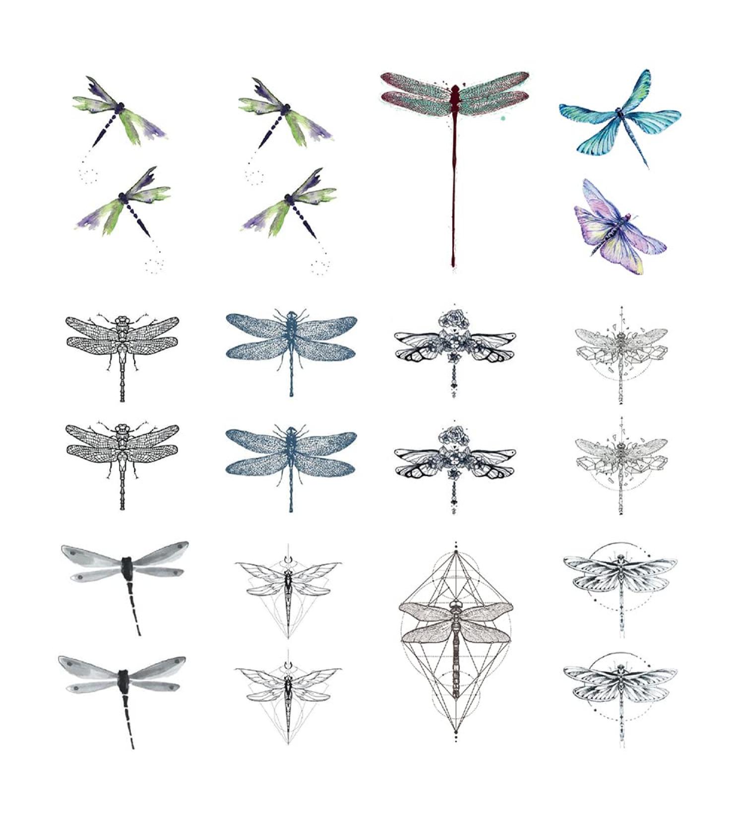 Dragonfly Temporary Tattoo Sticker Set of 12 - Watercolor Waterproof Body Art for Women, Girls, Kids - Party Favor - 10.5X6cm (SF160) - Buy Online on GoSupps.com