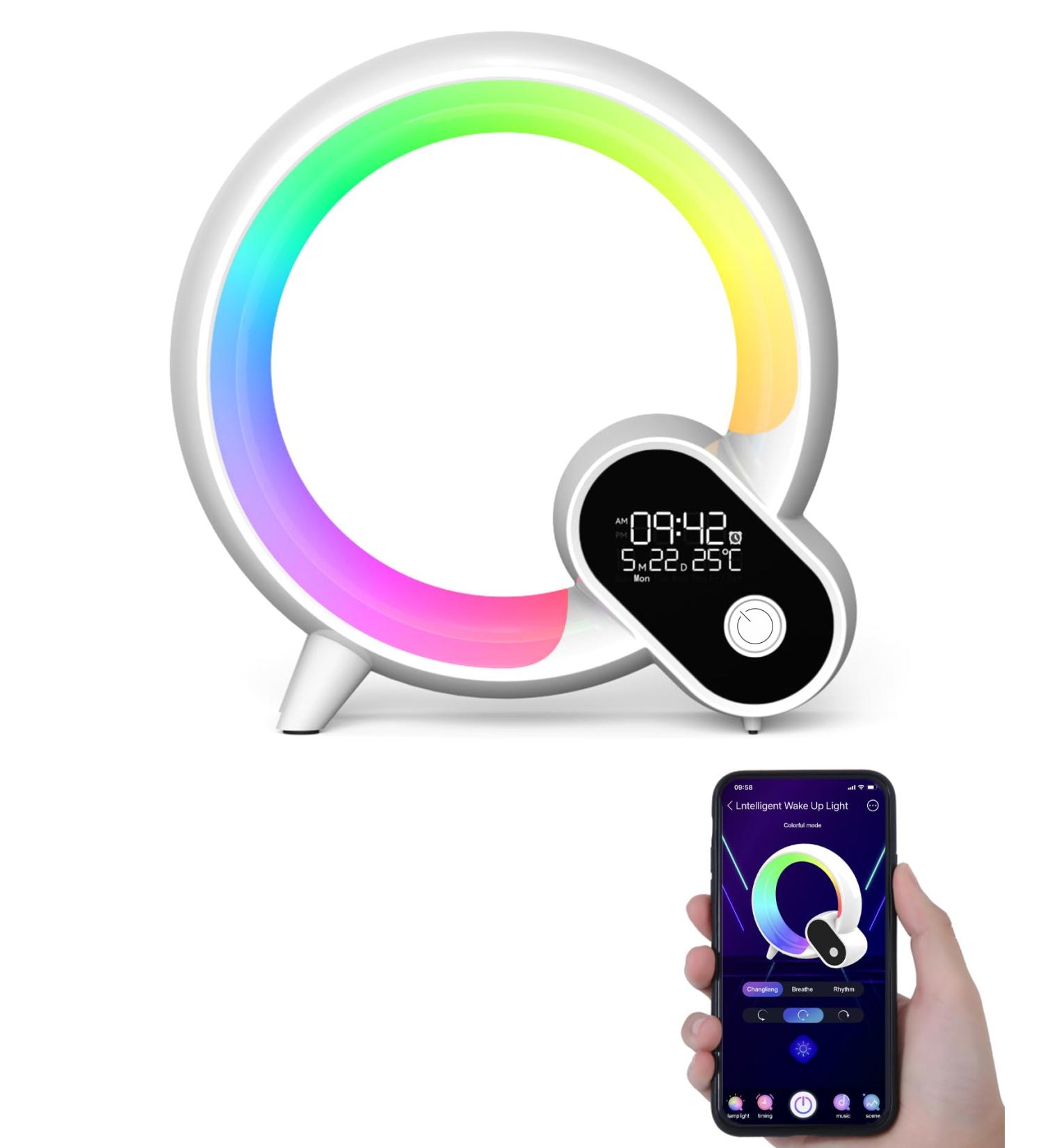 Light Alarm Clock | Daylight & Radio Alarm with Bluetooth & App Control | 12 Natural Sounds & Bedside Lamp for Adults - Buy Online on GoSupps.com