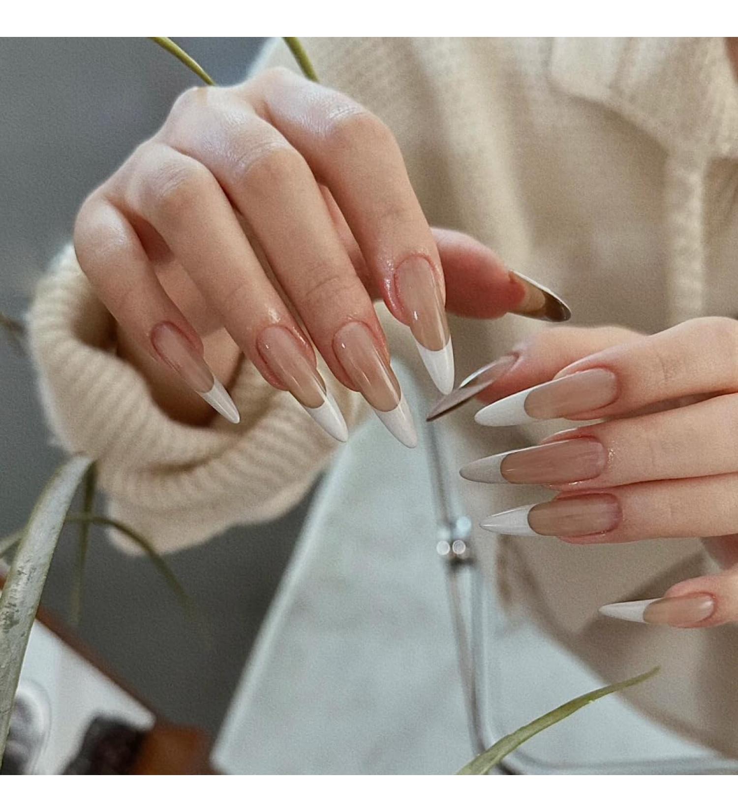 French Tip Press on Nails - Long False Nails Press On Nails with Nail Tips press on nails Acrylic False Nails Cute Artificial Nails - Buy Online on GoSupps.com