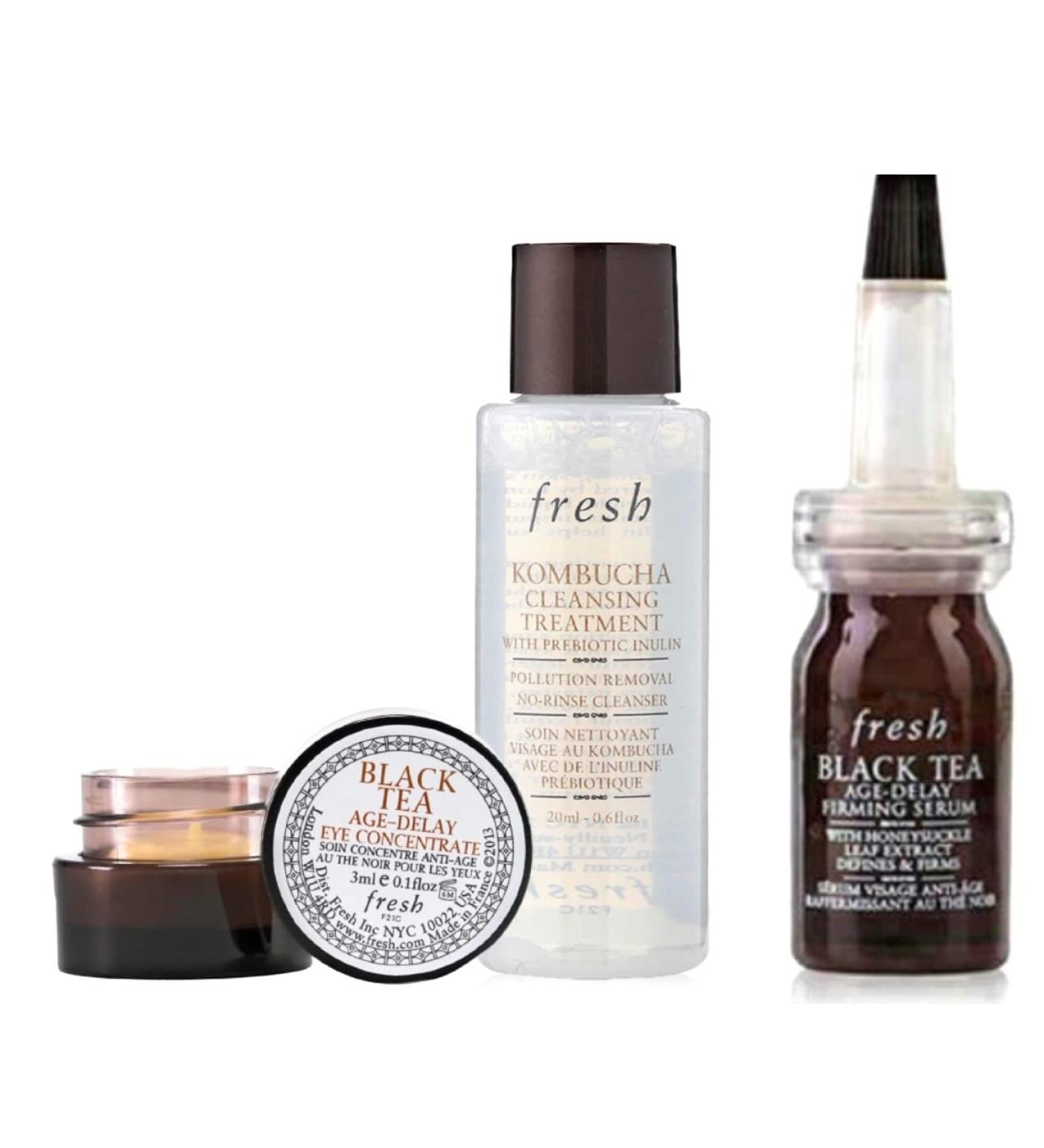 Fresh Black Tea Age Delay Eye Concentrate Cream  Firming Serum  Kombucha Cleansing Treatment (Travel Sizes) Gift Set  0.24 Ounce (Pack of 1)