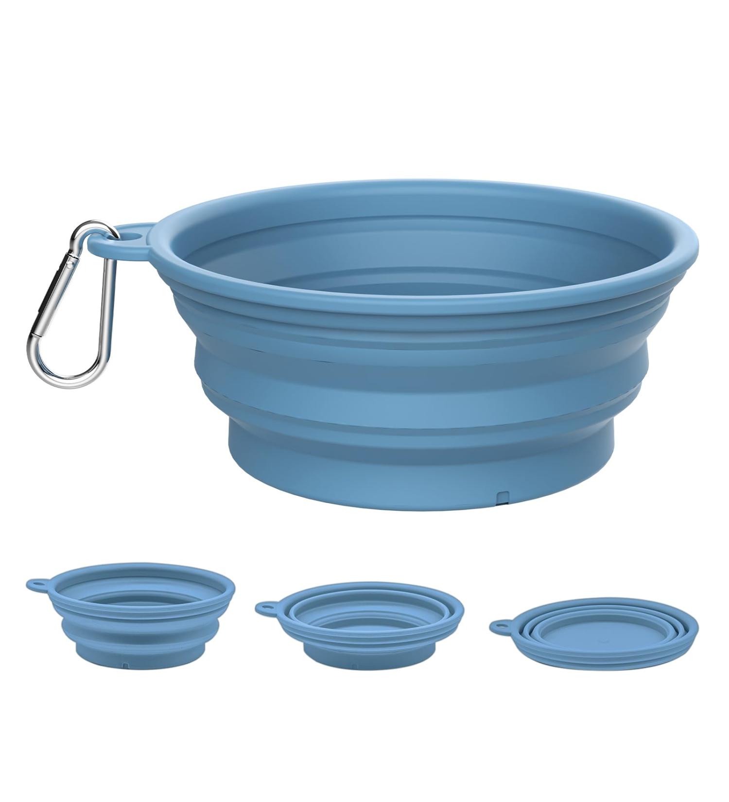 Tokayife Foldable Dog Bowl 560ml - Travel Bowl with Carabiners for Indoor & Outdoor Use - Blue - Buy Online on GoSupps.com
