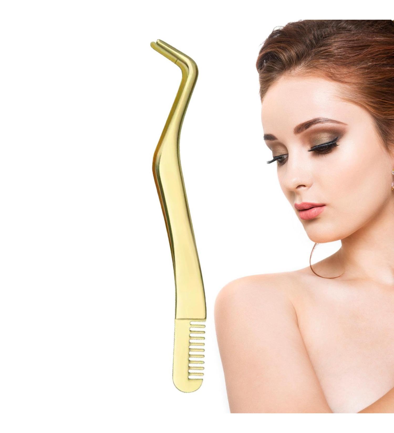 Curved Stainless Steel Eyelash Tweezers | Precision Eyelash Extension Tools for Women & Girls | Rianpesn Gold - Buy Online on GoSupps.com