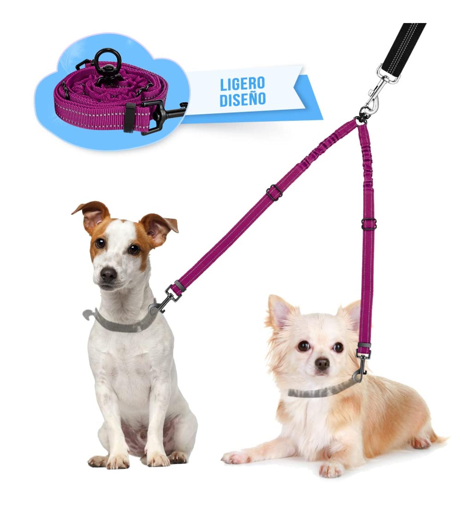 Slowton Adjustable Double Dog Leash - 360 Rotatable Reflective No Splinters for Small Dogs (3-9 kg) - Rose Red - Buy Online on GoSupps.com