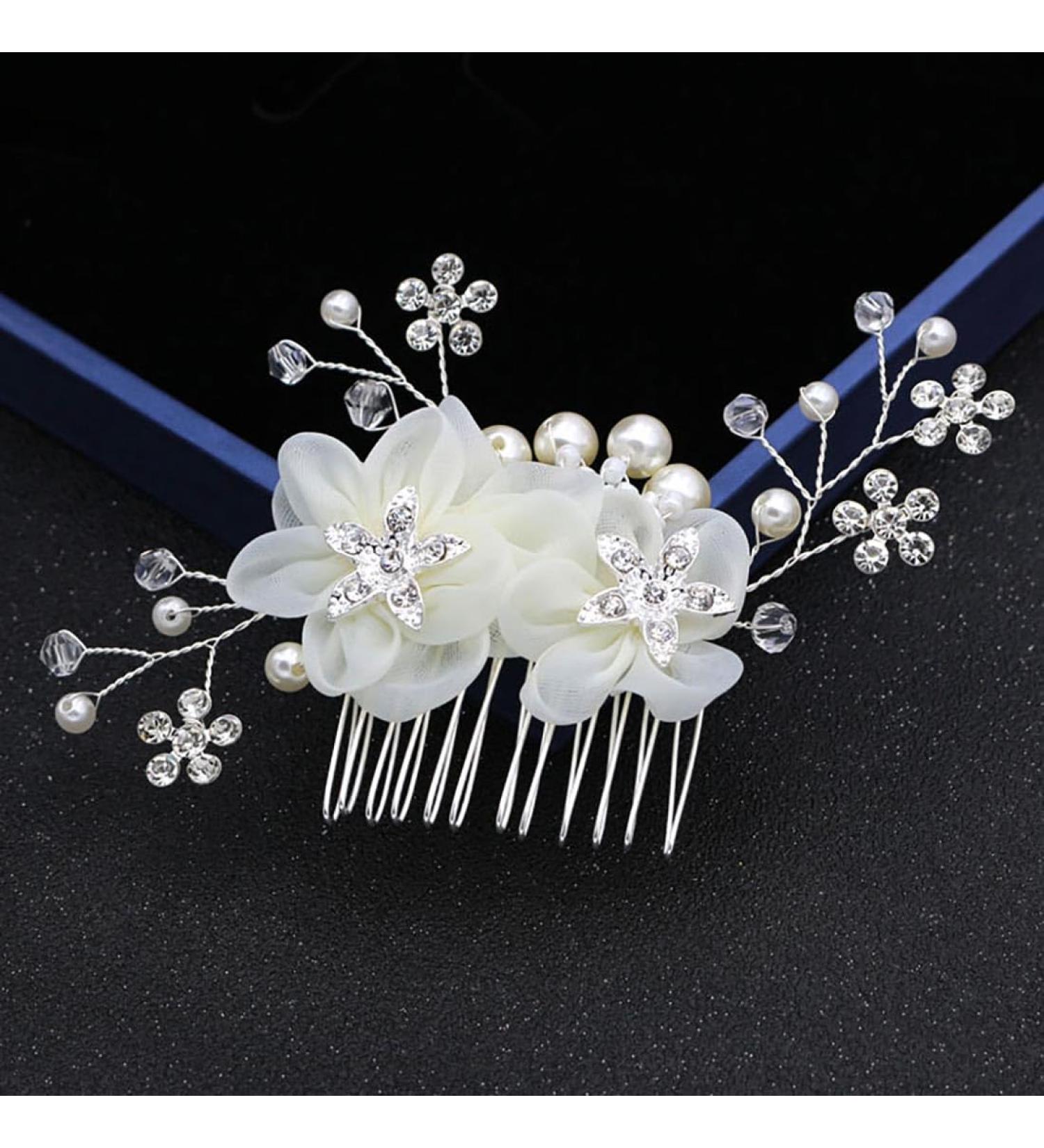Cubahop Bride Wedding Flower Hair Comb Slides Silver Bridal Crystal Hair Accessories Rhinestones Floral Headpieces for Women and Girls - Buy Online on GoSupps.com