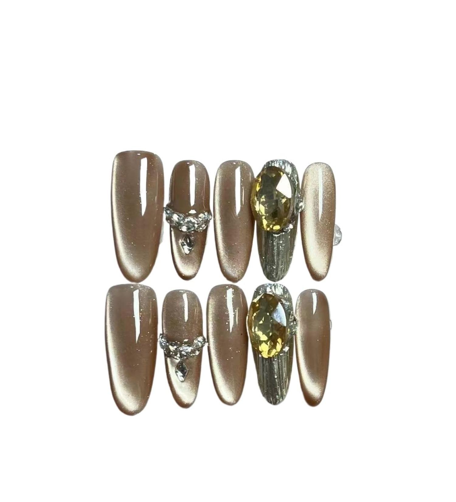 Temperament-enhancing manicure side-lit cat's eye wearing a wheat ear drill inlaid with heavy industry Gao Dingchun hand-made detachable manicure explosion(S)