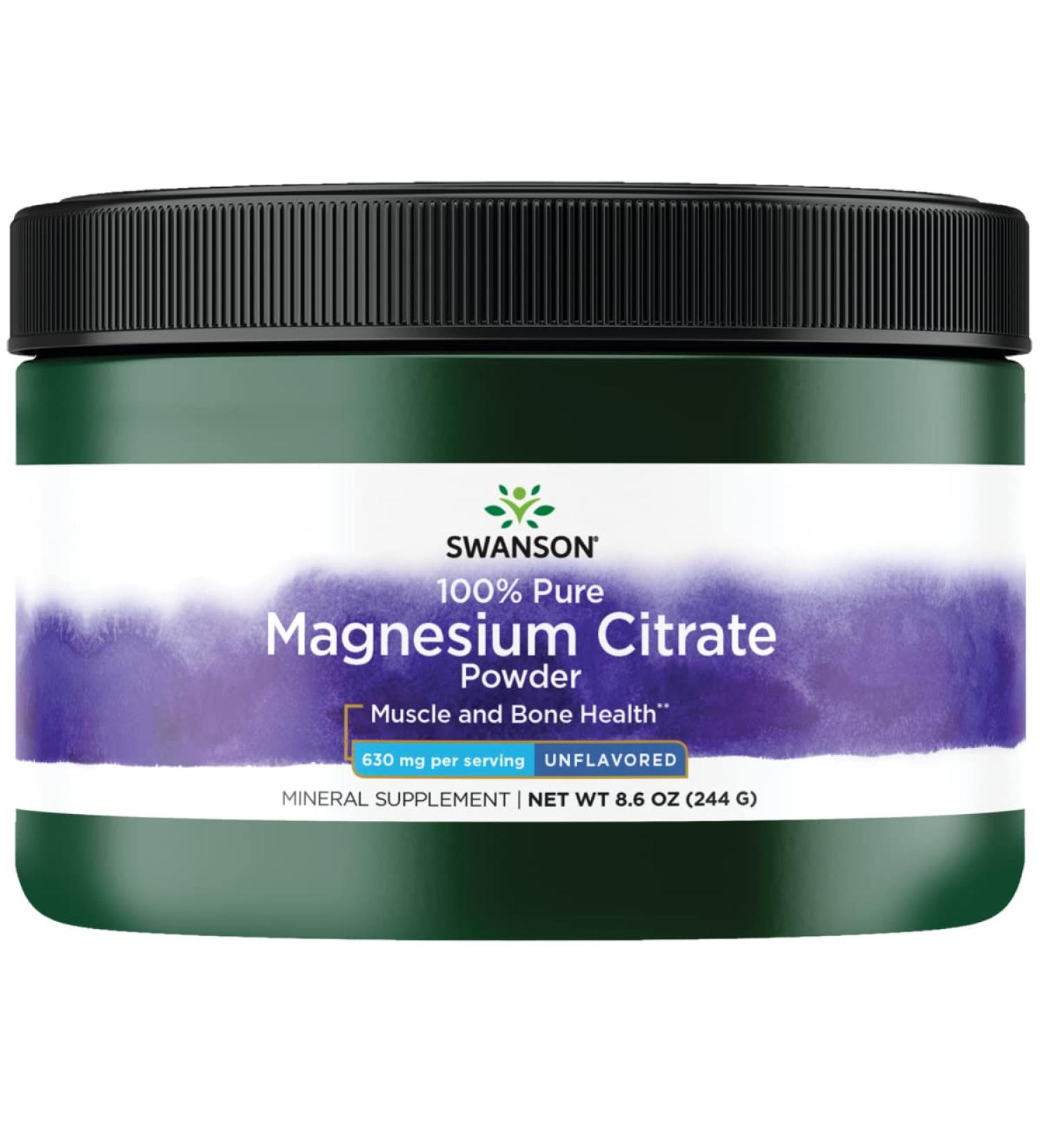 Swanson 100% Pure Magnesium Citrate Powder - 630mg Unflavored | 8.6 oz - Buy Online on GoSupps.com