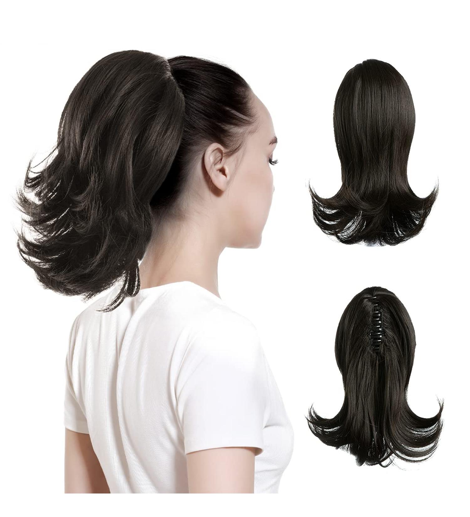 CJL HAIR Claw Clip Drawstring Ponytail Hair Extension Short Black Brown Wavy Curly Afro Fake Faux Synthetic Heat Resistant Fiber Hairpiece for Women Girls Kids 12 Inch (Pack of 1) Black Brown - Buy Online on GoSupps.com