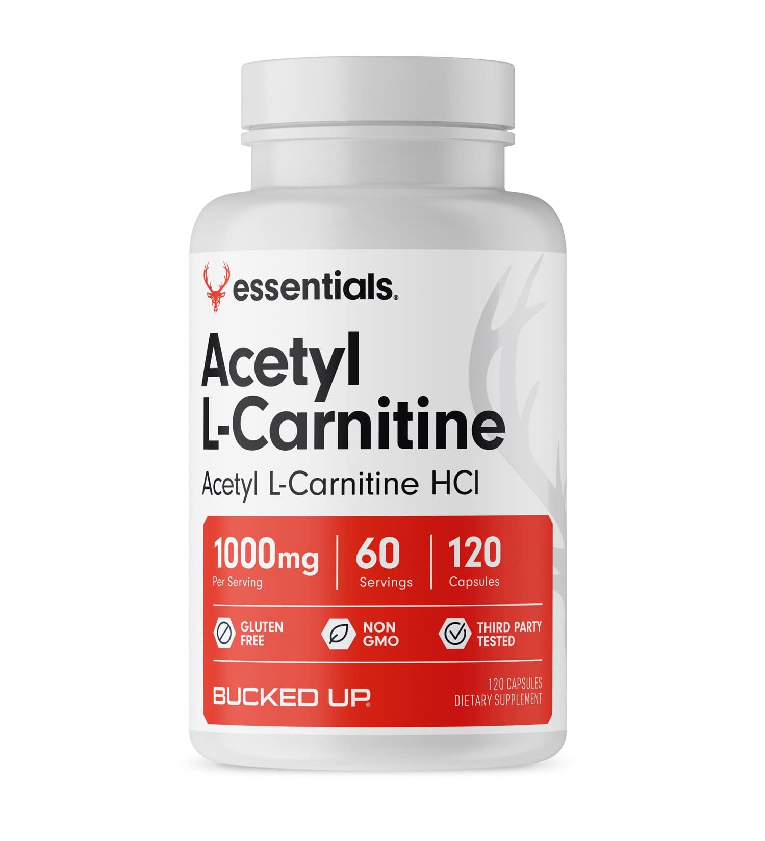 Bucked Up Acetyl L-Carnitine 1000mg Per Serving Supports Brain Function Essentials (60 Servings 120 Capsules)