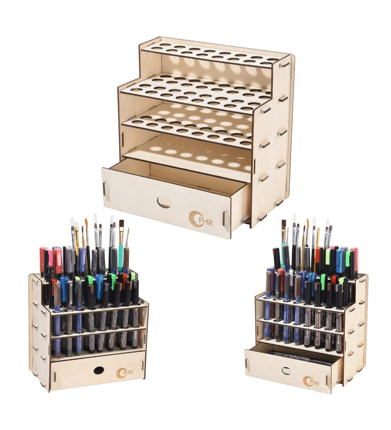 OPHIR Wooden Paint Brush Organizer with Drawer - Artist Supply Storage Rack for Marker Pens, Colored Pencils, Brushes, and Paint Tools - Buy Online on GoSupps.com