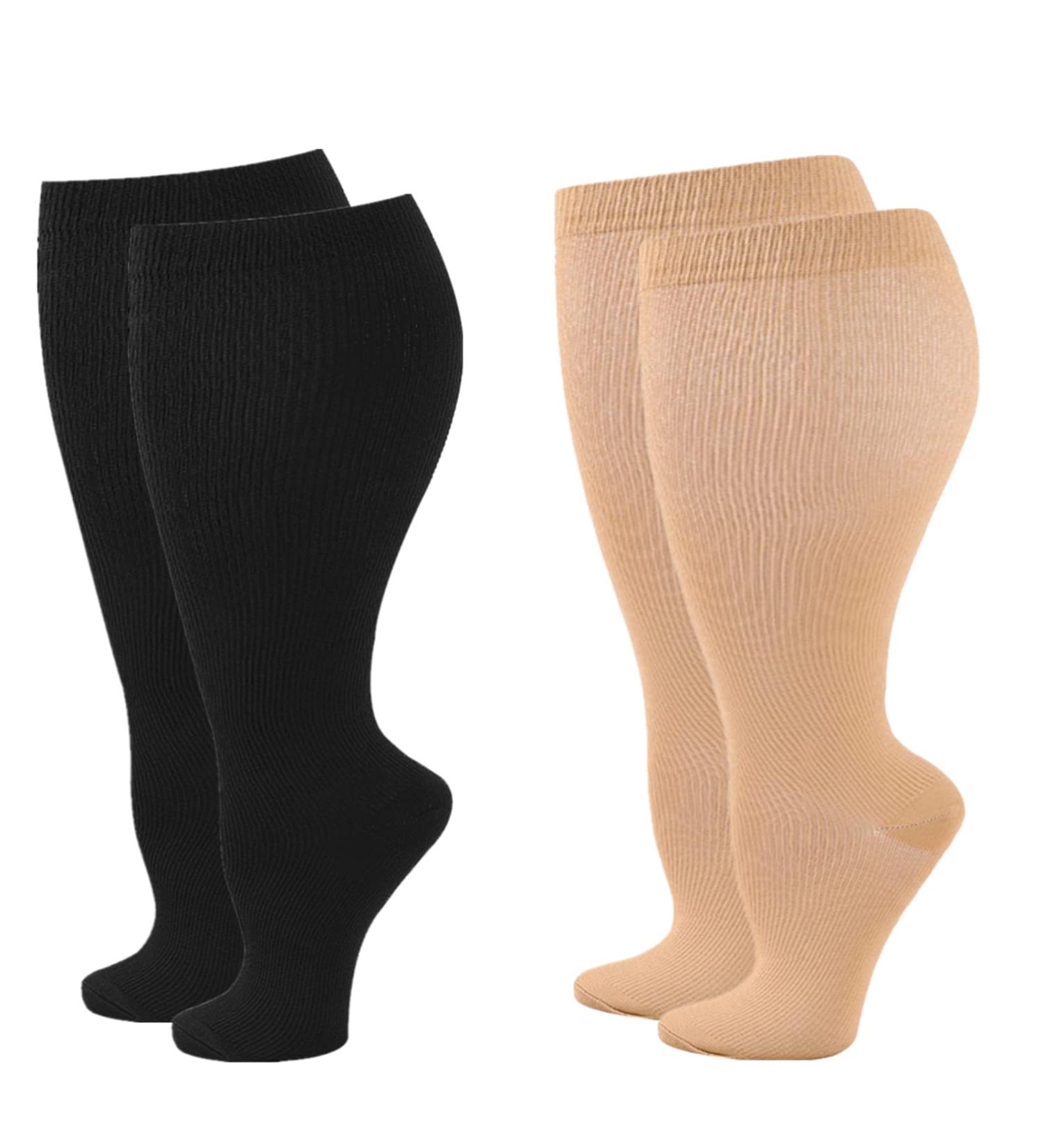 Zingso Wide Calf Compression Stockings for Men & Women - 2 Pairs Oversize Support Socks Reduces Swelling & Pain - Ideal for Nurses & Running - XXXL Beige - Buy Online on GoSupps.com