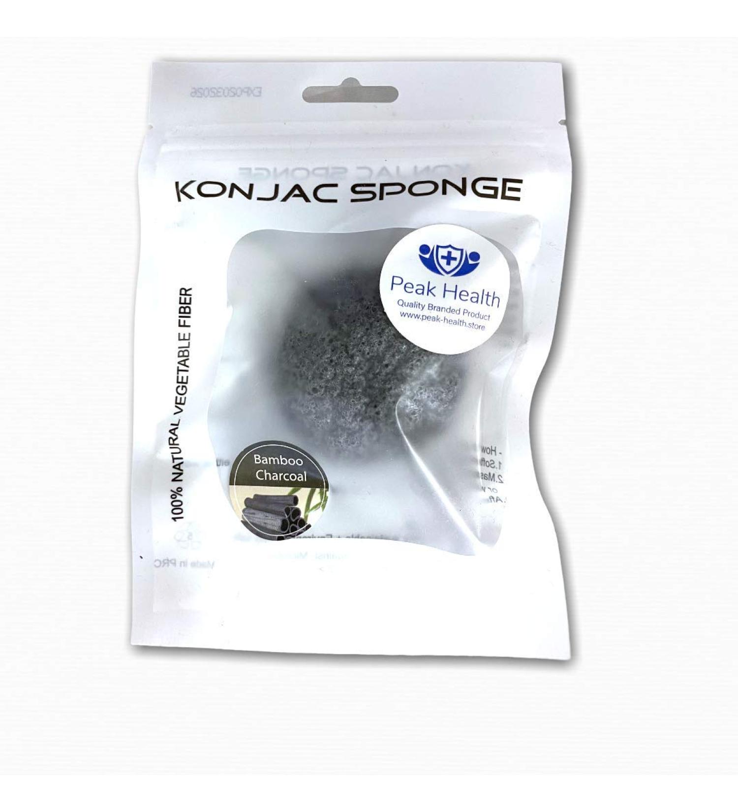 Peak Health Konjac Sponge - Bamboo Charcoal Exfoliating & Cleansing Shower Sponge for Face & Body | Natural Skincare Solution - Buy Online on GoSupps.com