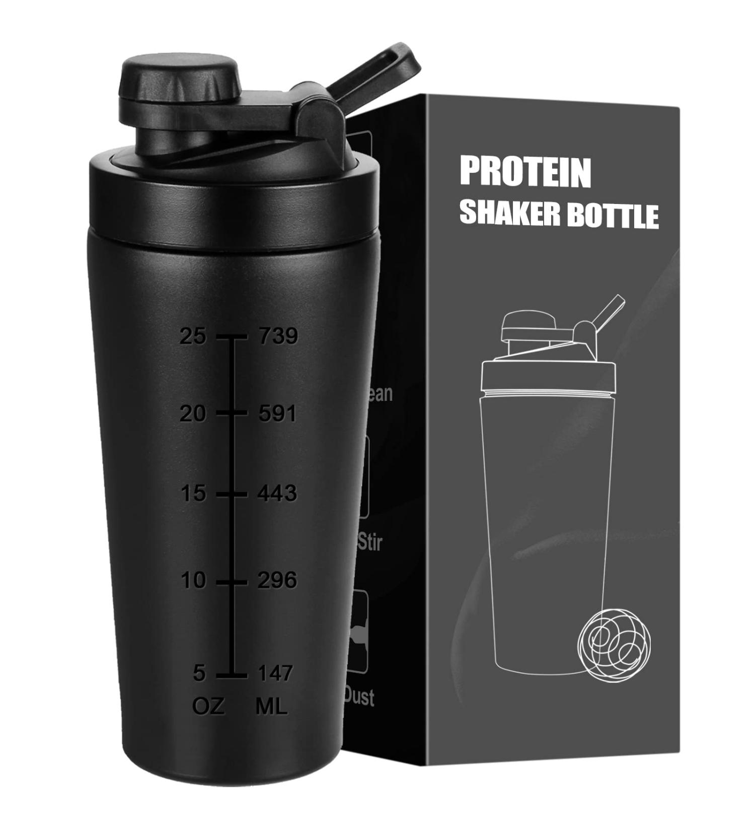 Rocky & Chao 900 ml Stainless Steel Protein Shaker | Black Sports Bottle for Protein Diet & Fitness Shakes - Buy Online on GoSupps.com